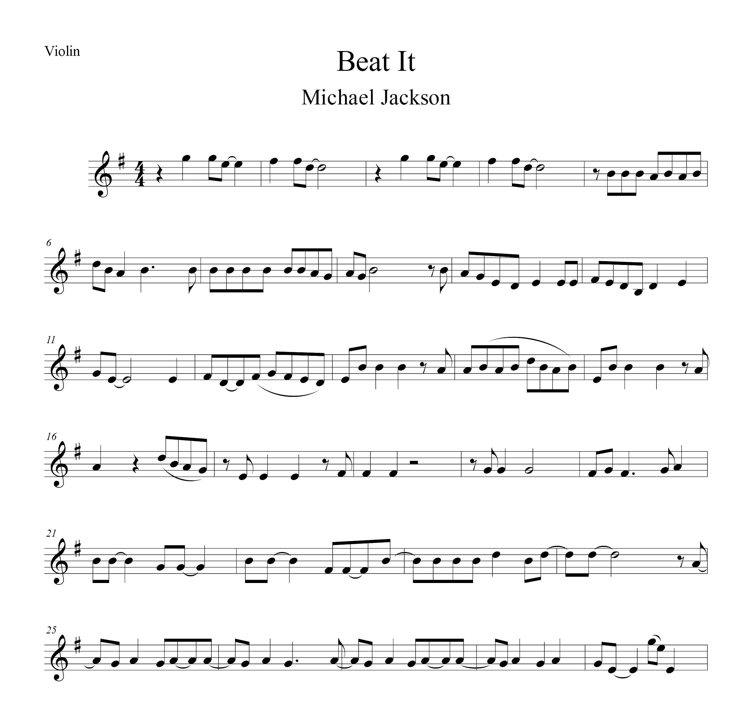 نت ویولن آهنگ Beat It از مایکل جکسون