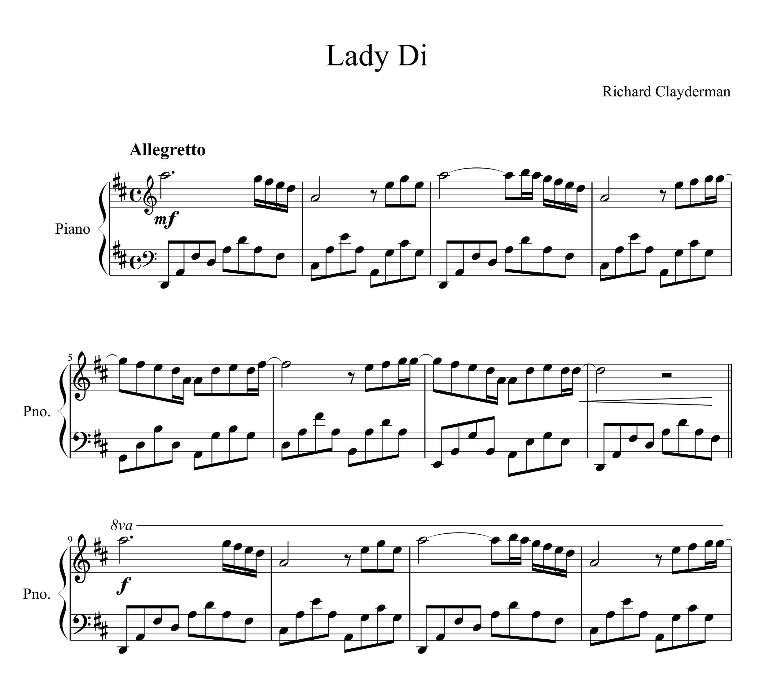 نت پیانو قطعه Lady Di از ریچارد کلایدرمن