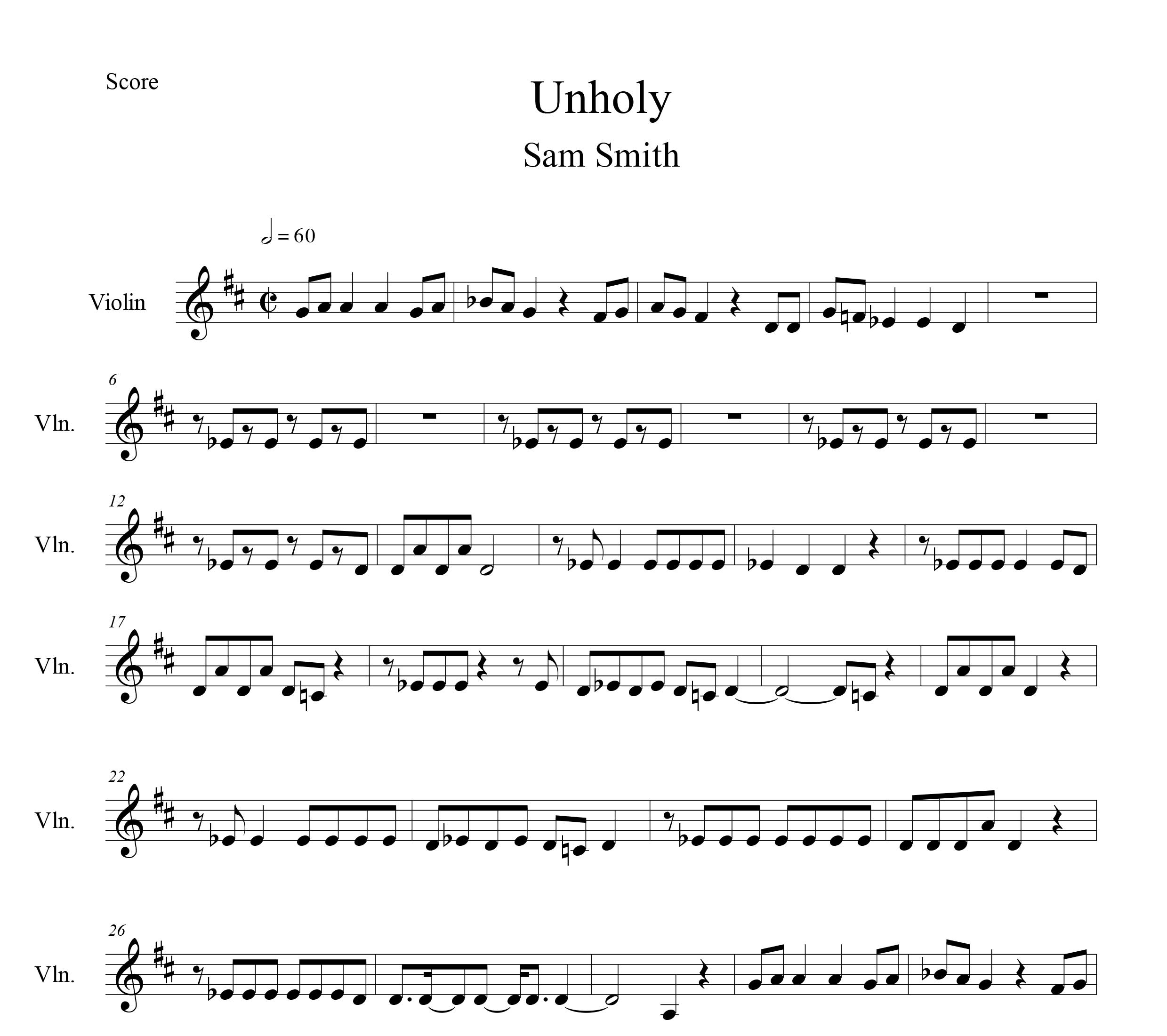 نت ویولن Unholy از Sam Smith