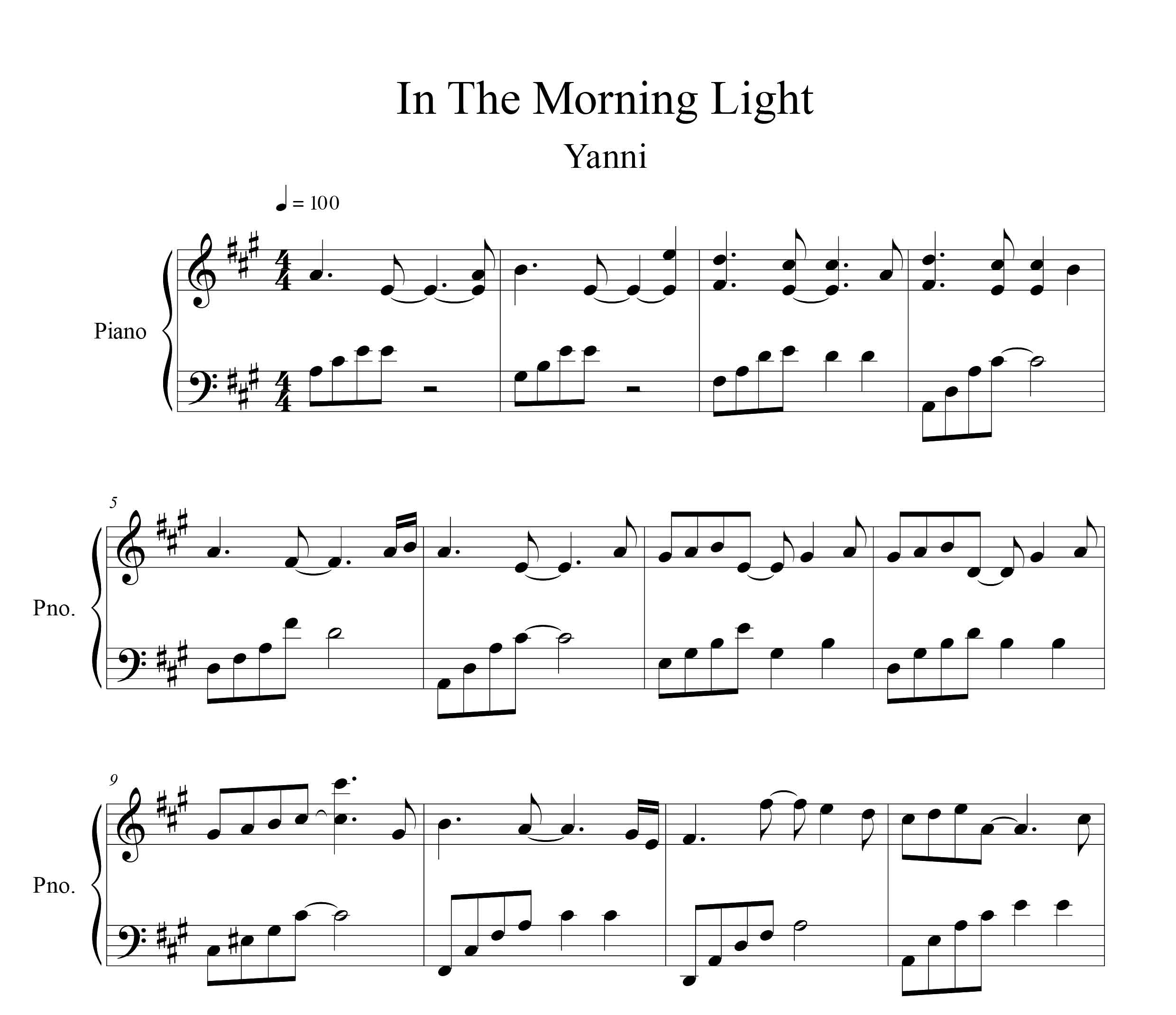نت پیانوی قطعه in the morning light از یانی