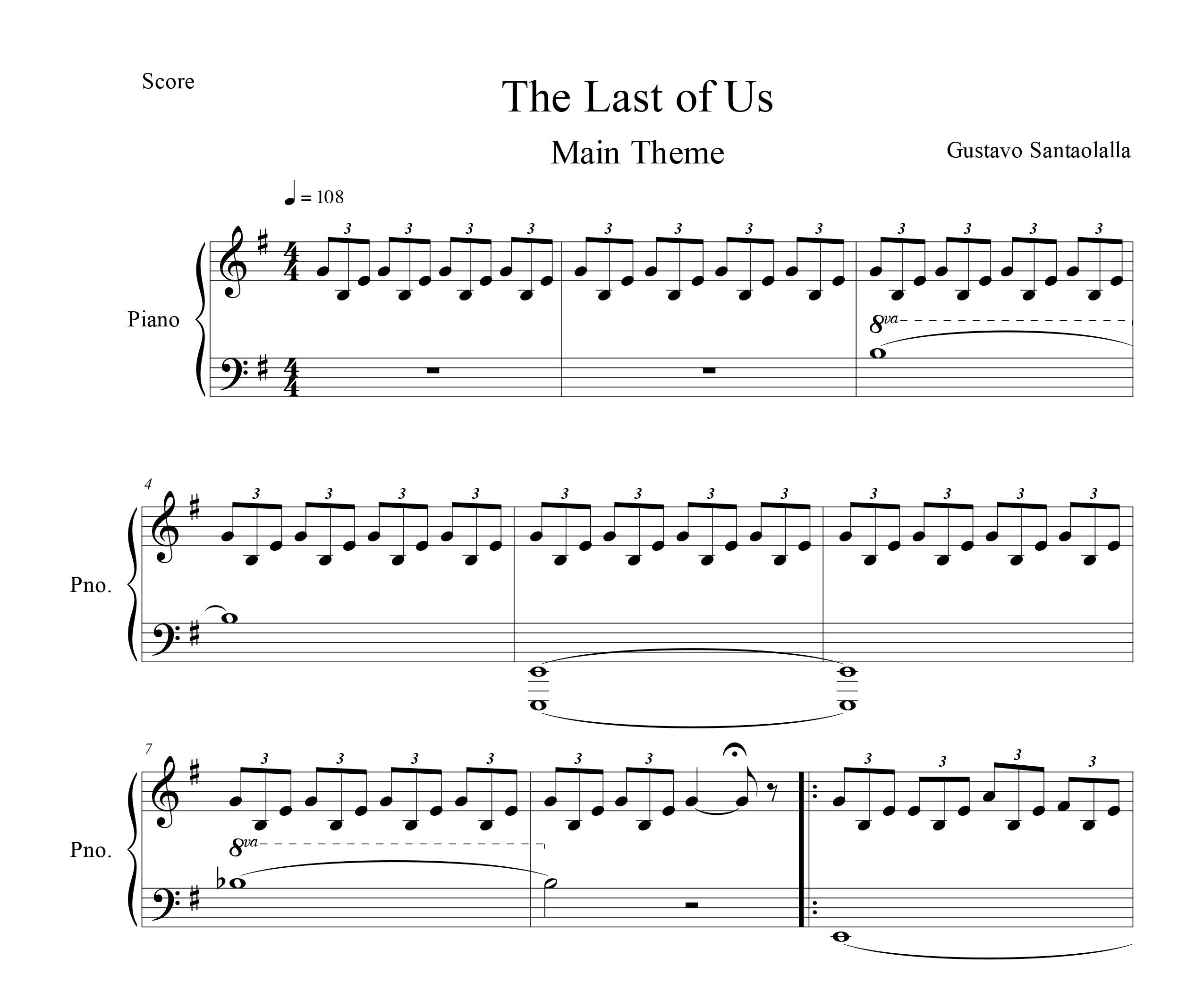 نت پیانو موسیقی اصلی بازی The Last of Us