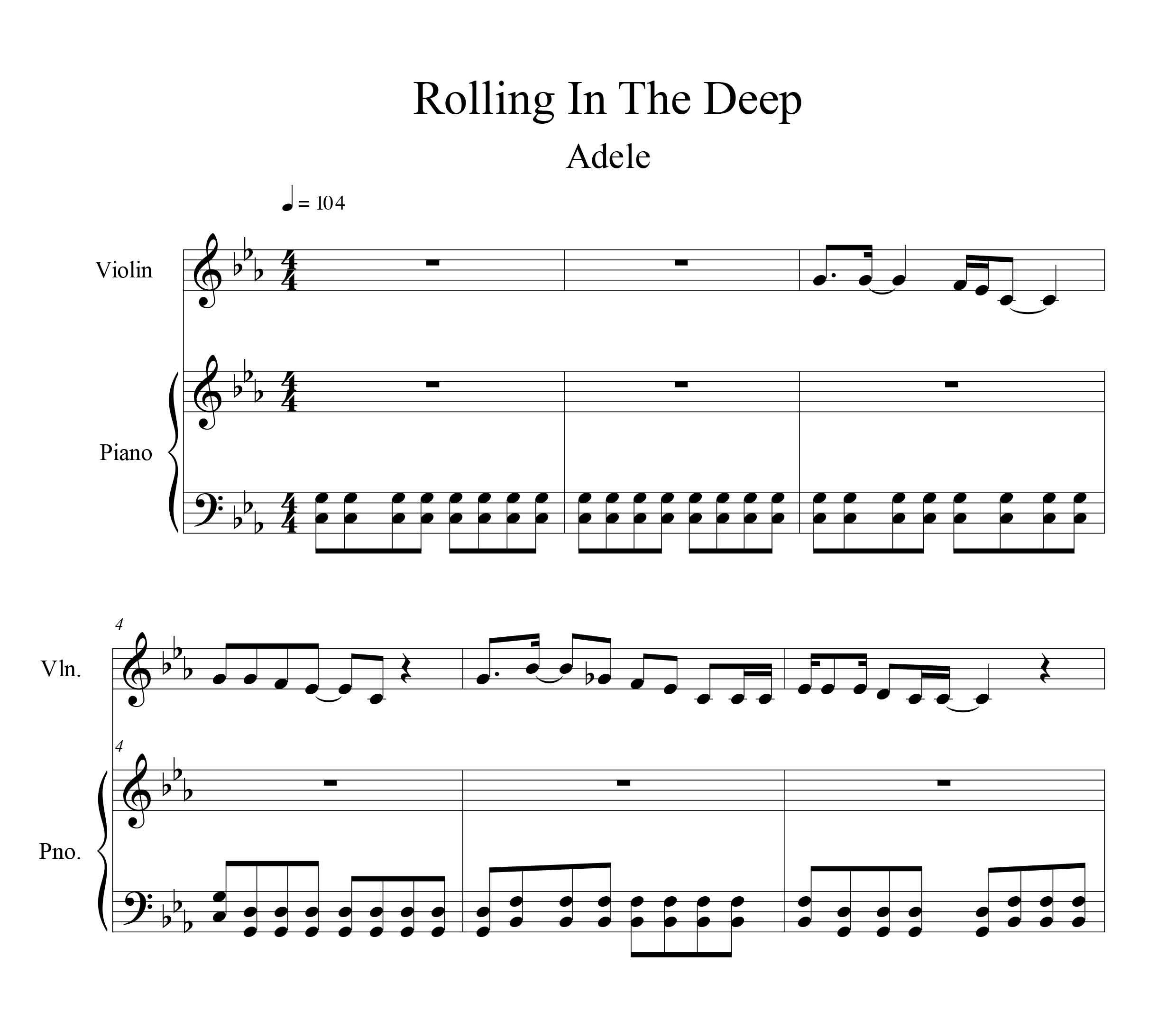 نت پیانوی آهنک زیبای Rolling in the Deep از ادل