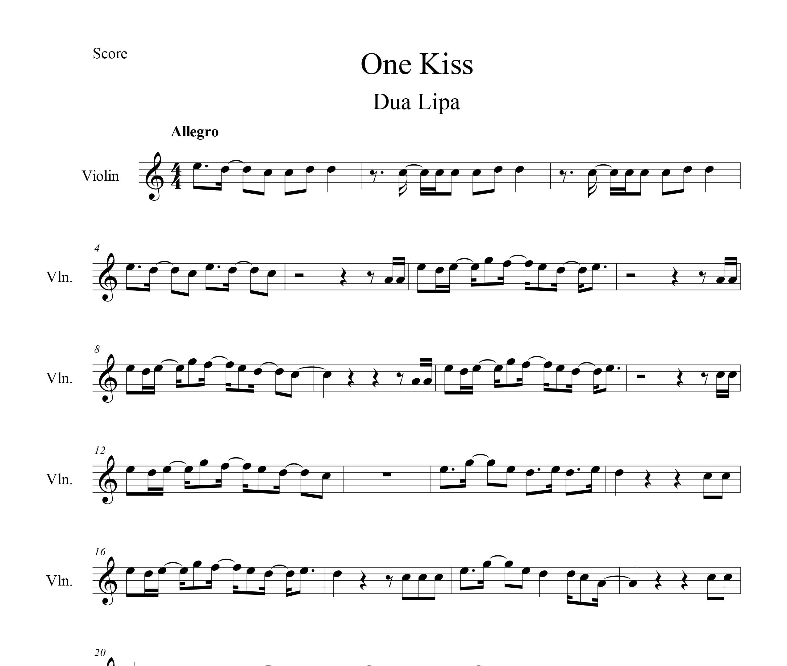 نت ویولن One Kiss از Dua Lipa