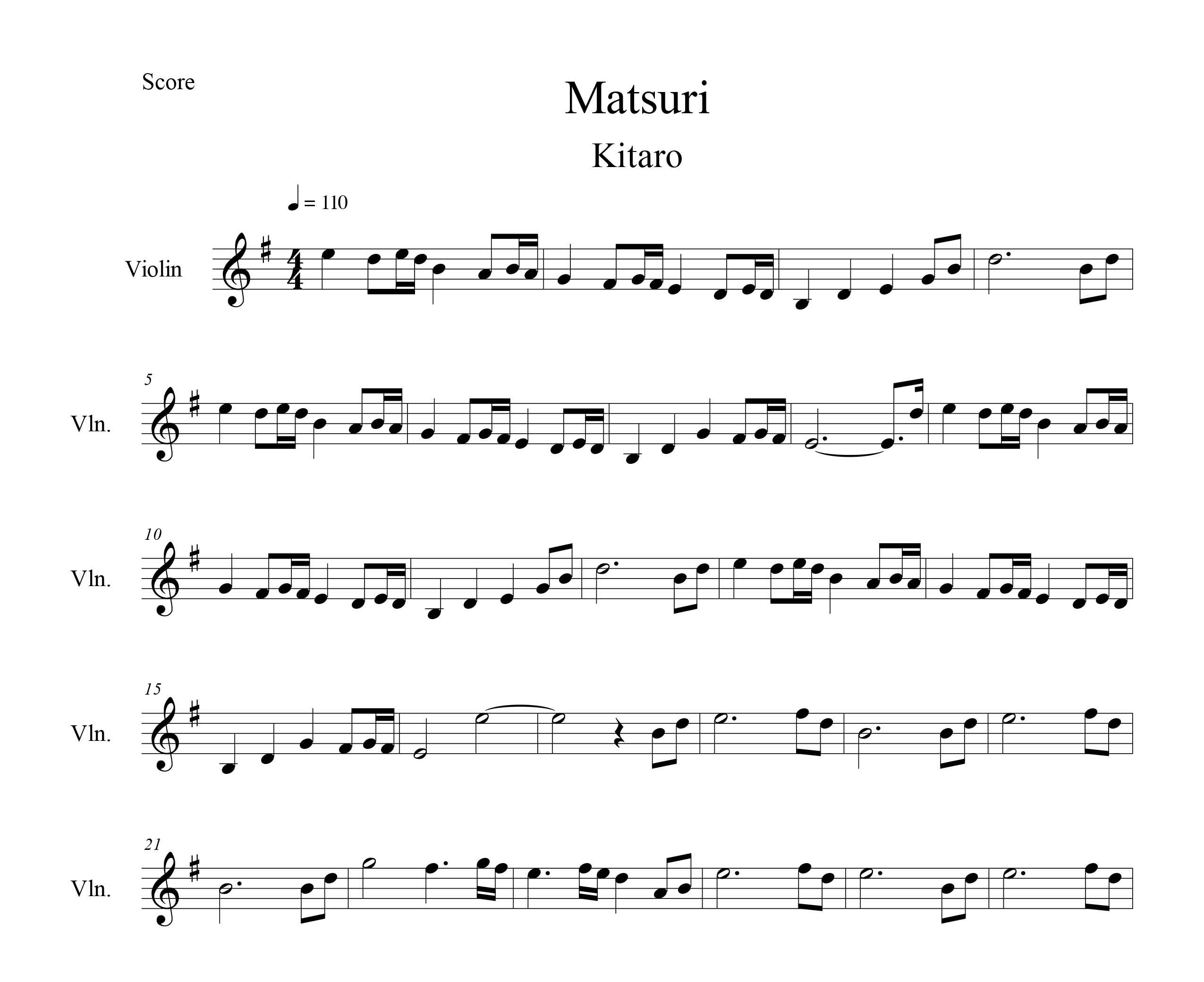 نت ویولن آهنگ Matsuri از کیتارو
