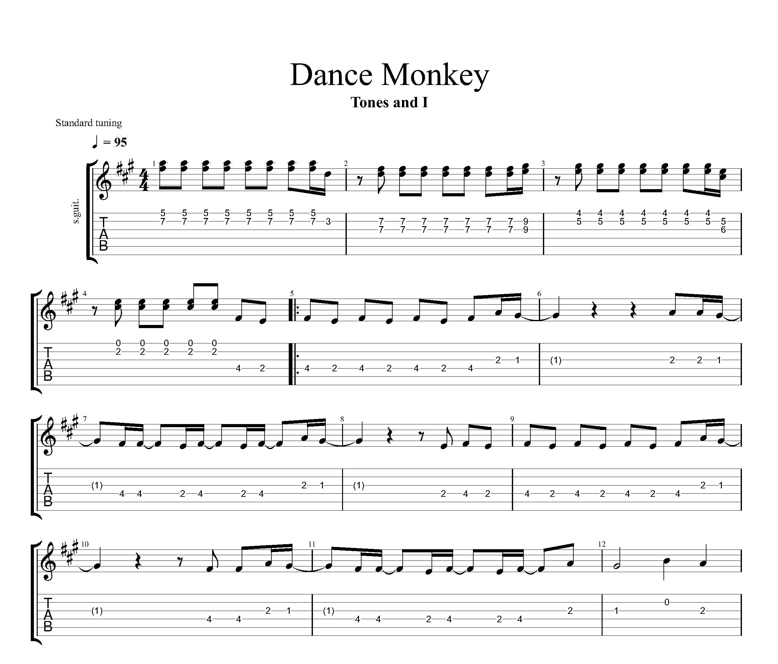 نت و تبلچر Dance Monkey تونی واتسون