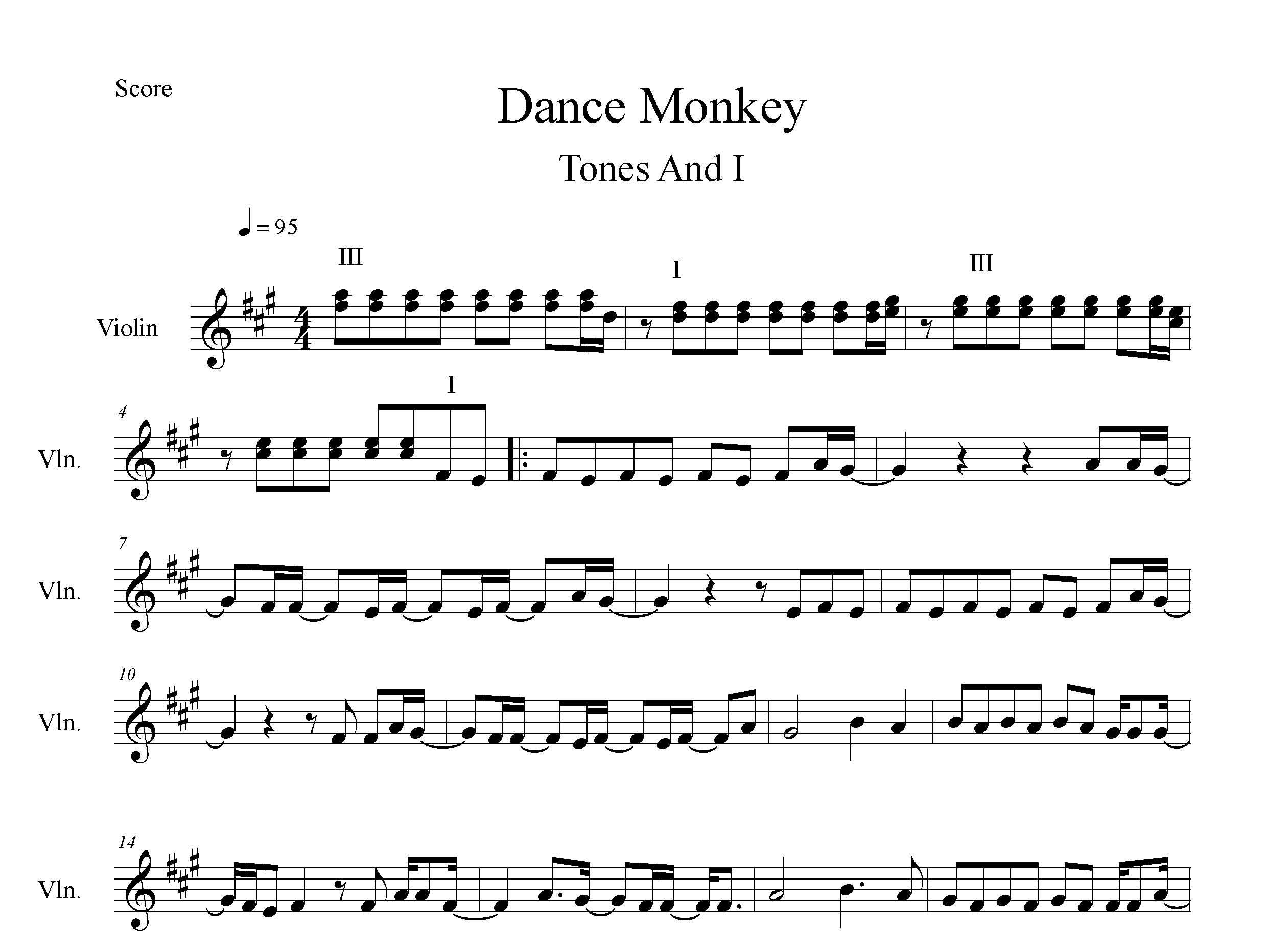نت ویولن Dance Monkey تونی واتسون
