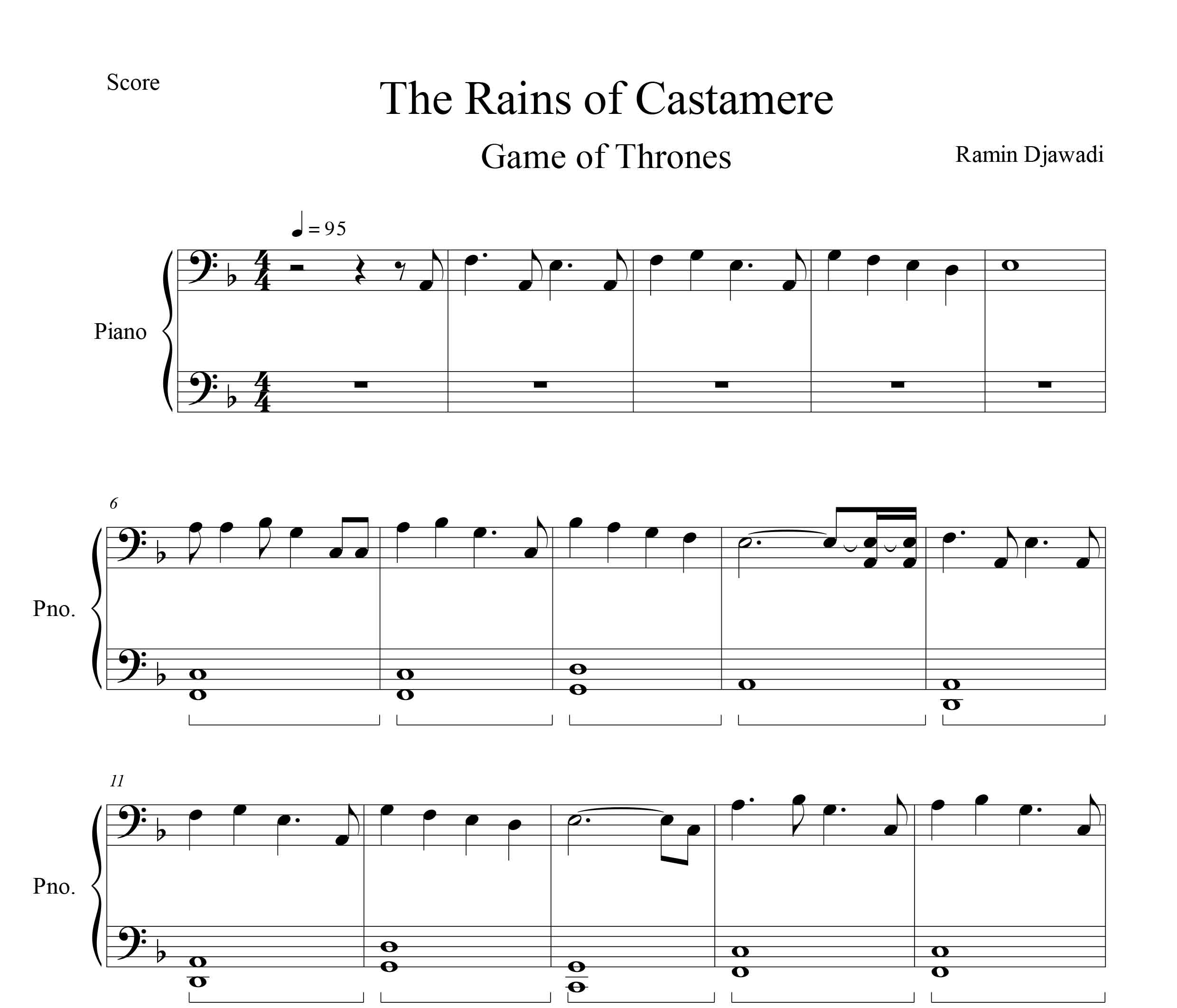 نت پیانو قطعه  The Rains Of castamere از سریال game of thrones