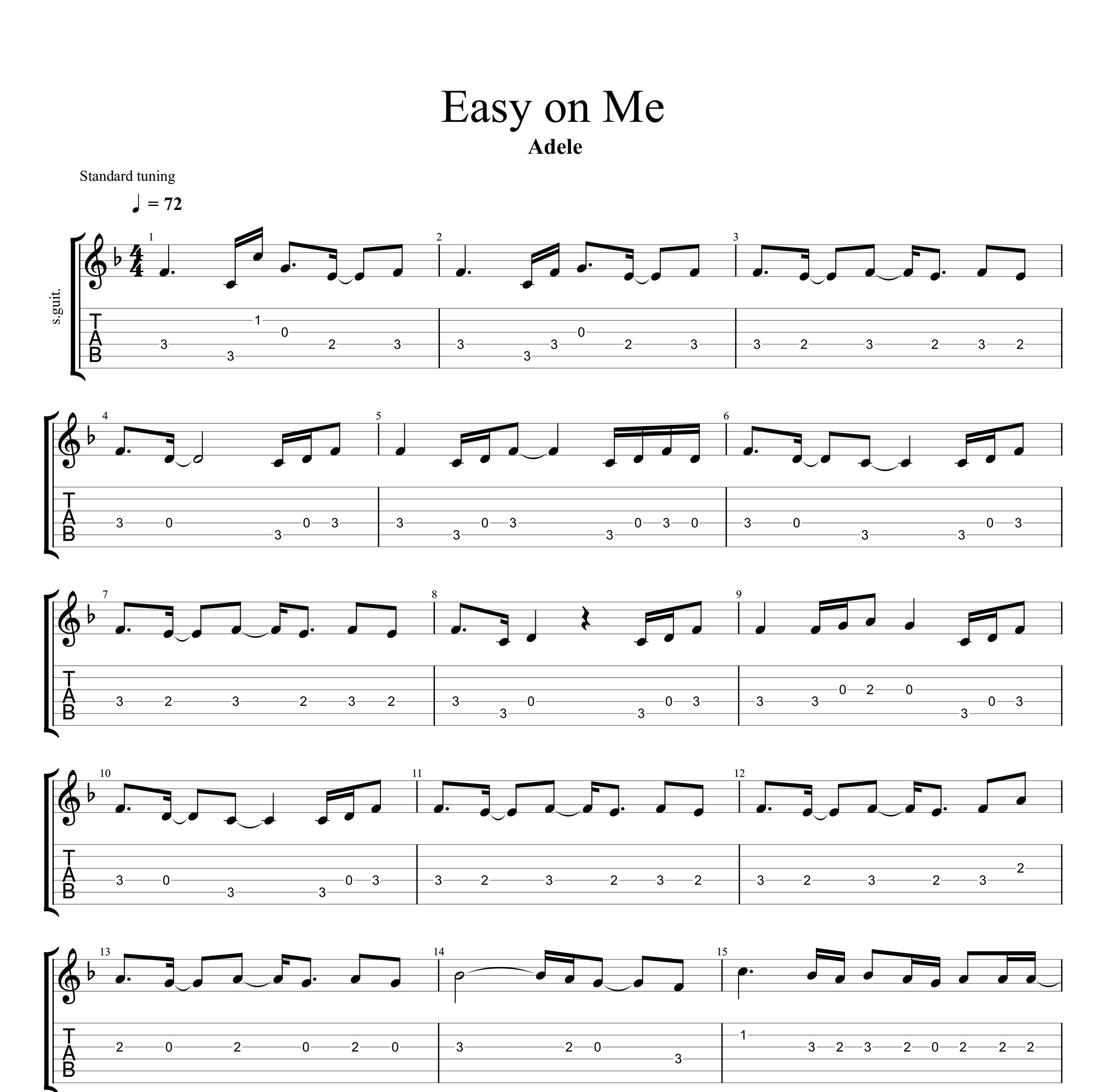 نت و تبلچر Easy On Me از Adele برای گیتار