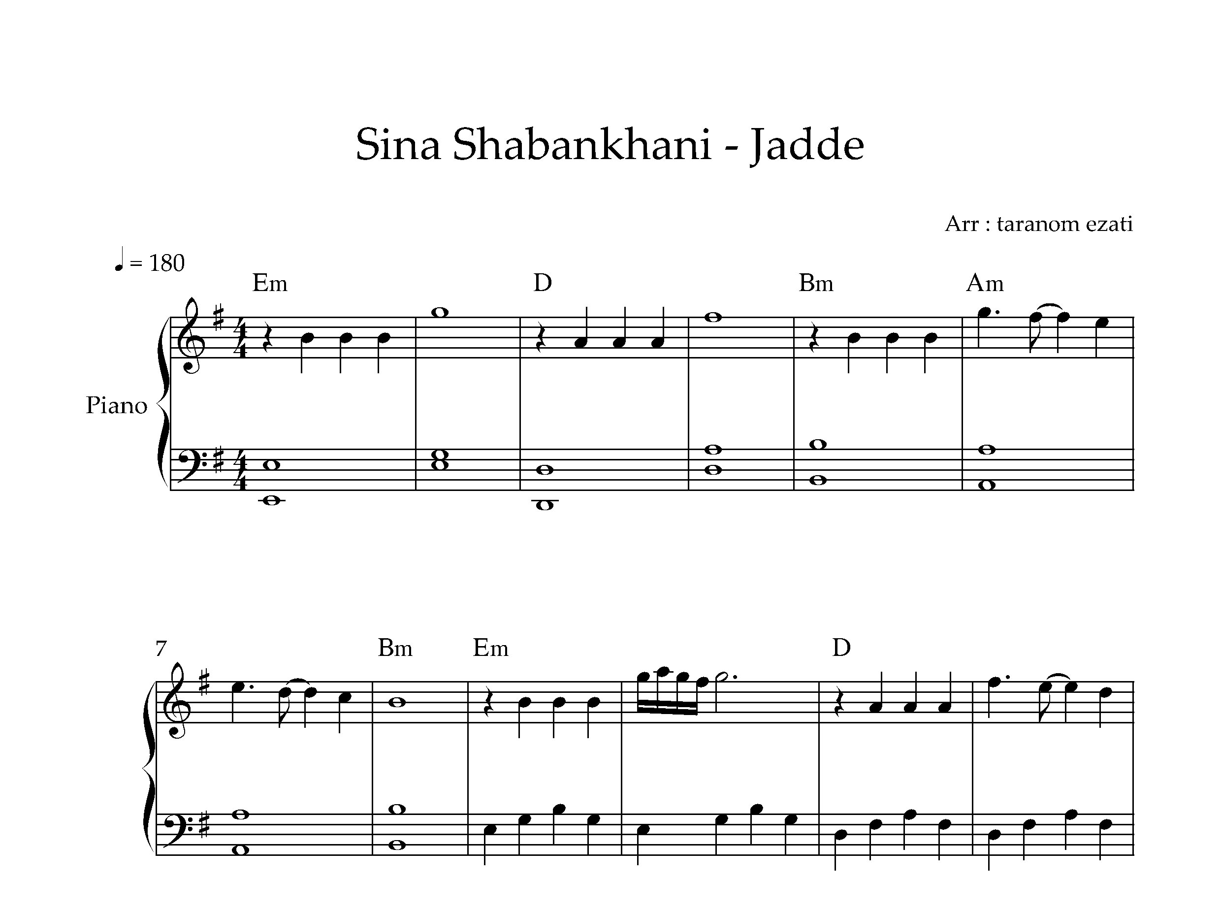 نت پیانو جاده سینا شعبانخانی