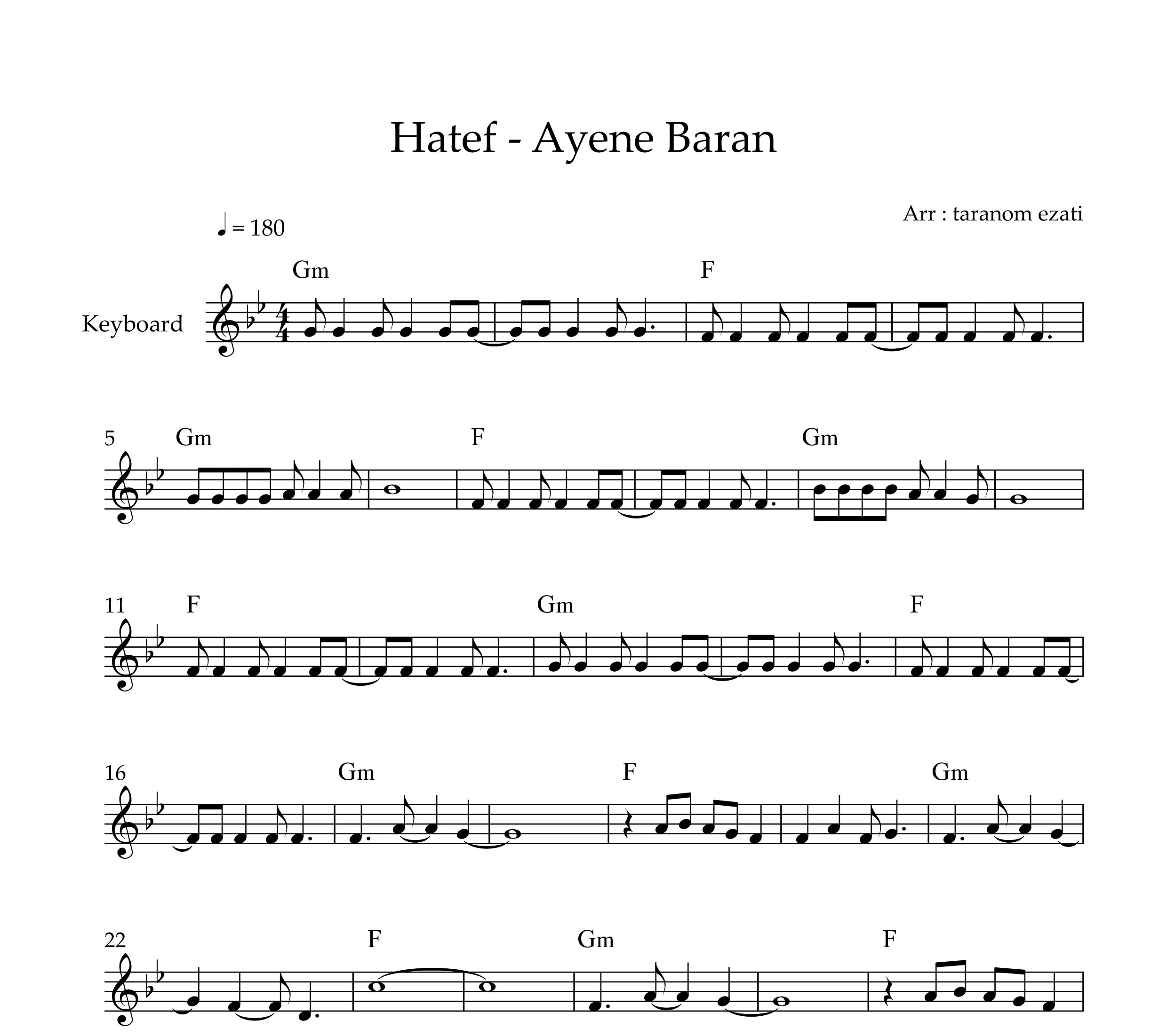 نت کیبورد آینه باران هاتف به همراه آکورد