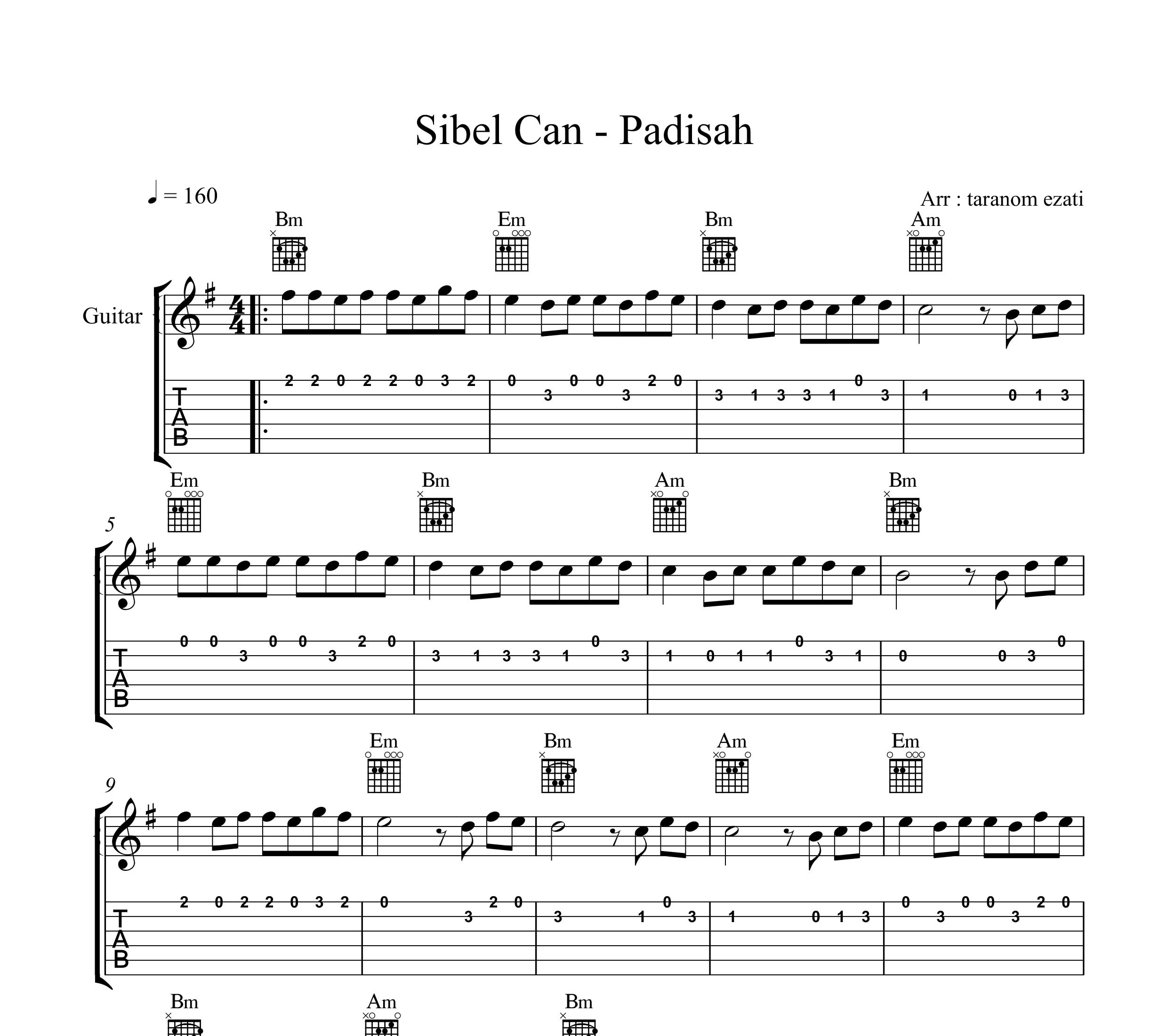 نت گیتار پادشاه سیبل جان به همراه تبلچر و آکورد