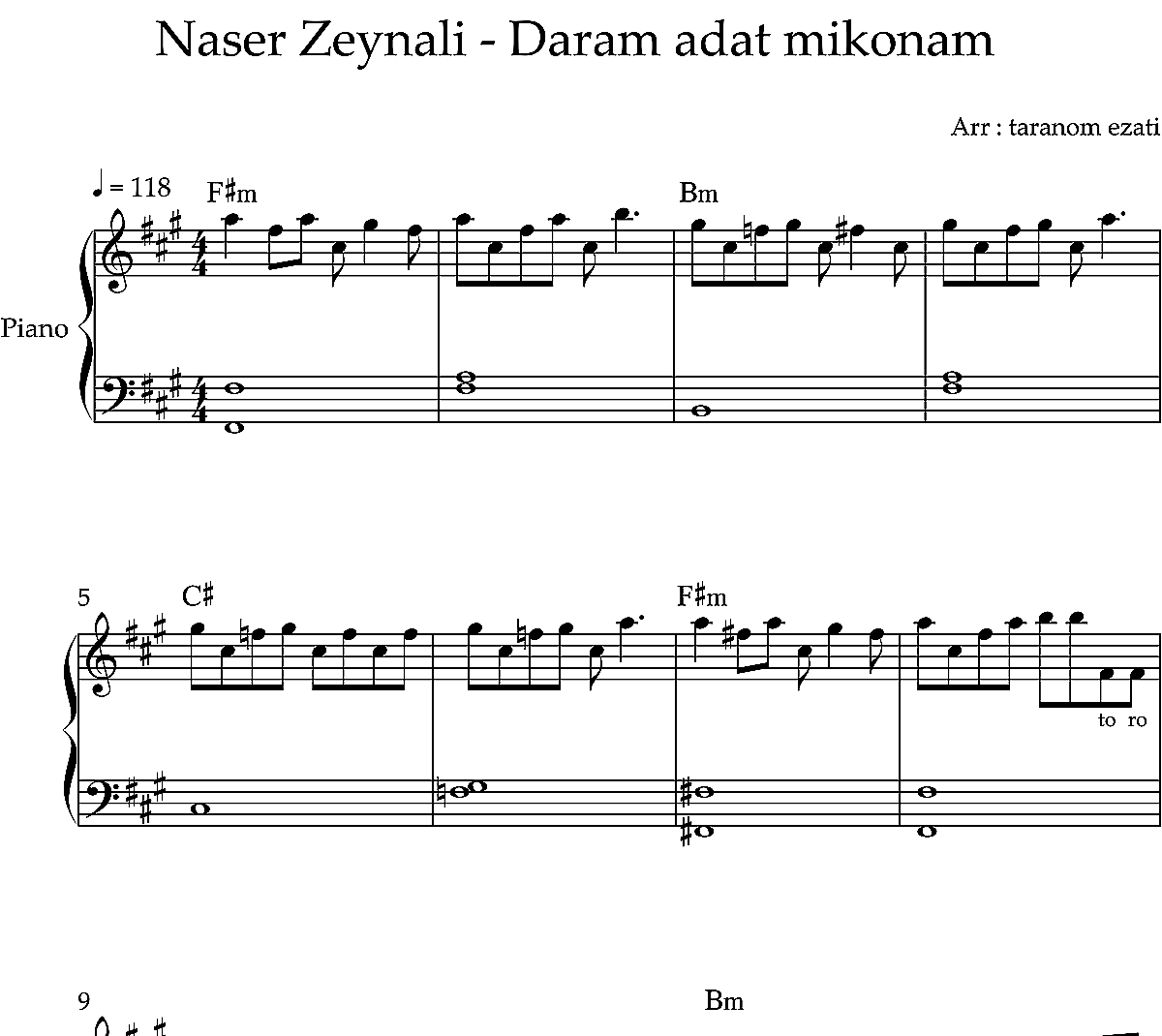 نت پیانو دارم عادت میکنم ناصر زینعلی