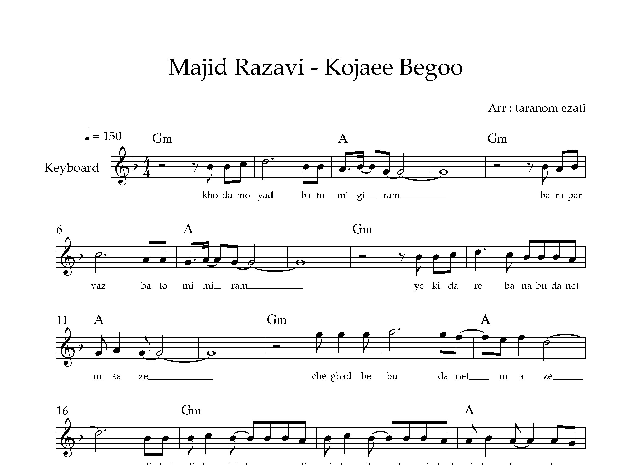 نت کیبورد کجایی بگو مجید رضوی به همراه آکورد