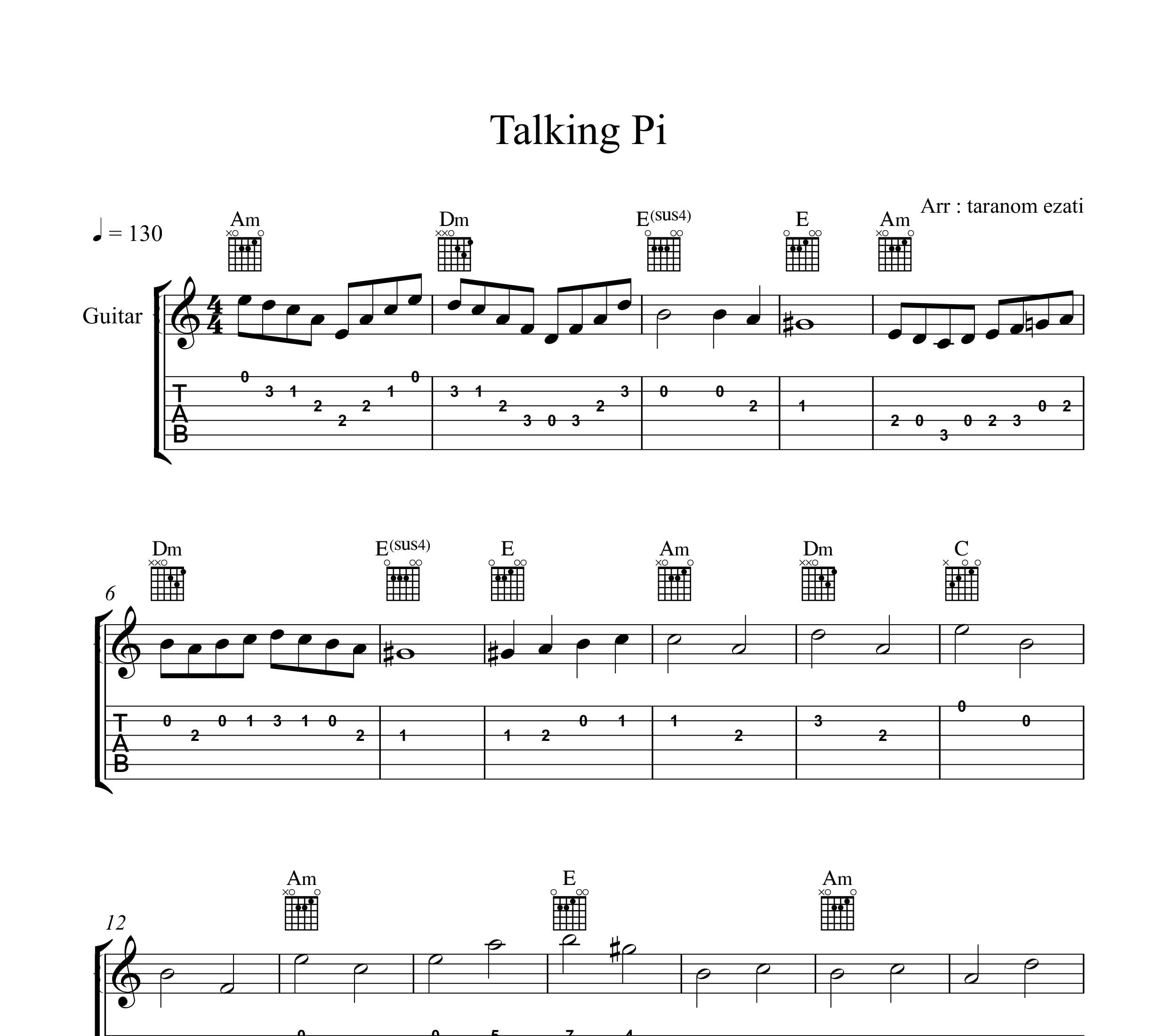 نت گیتار talking pi دیوید مک دونالد به همراه تبلچر و آکورد