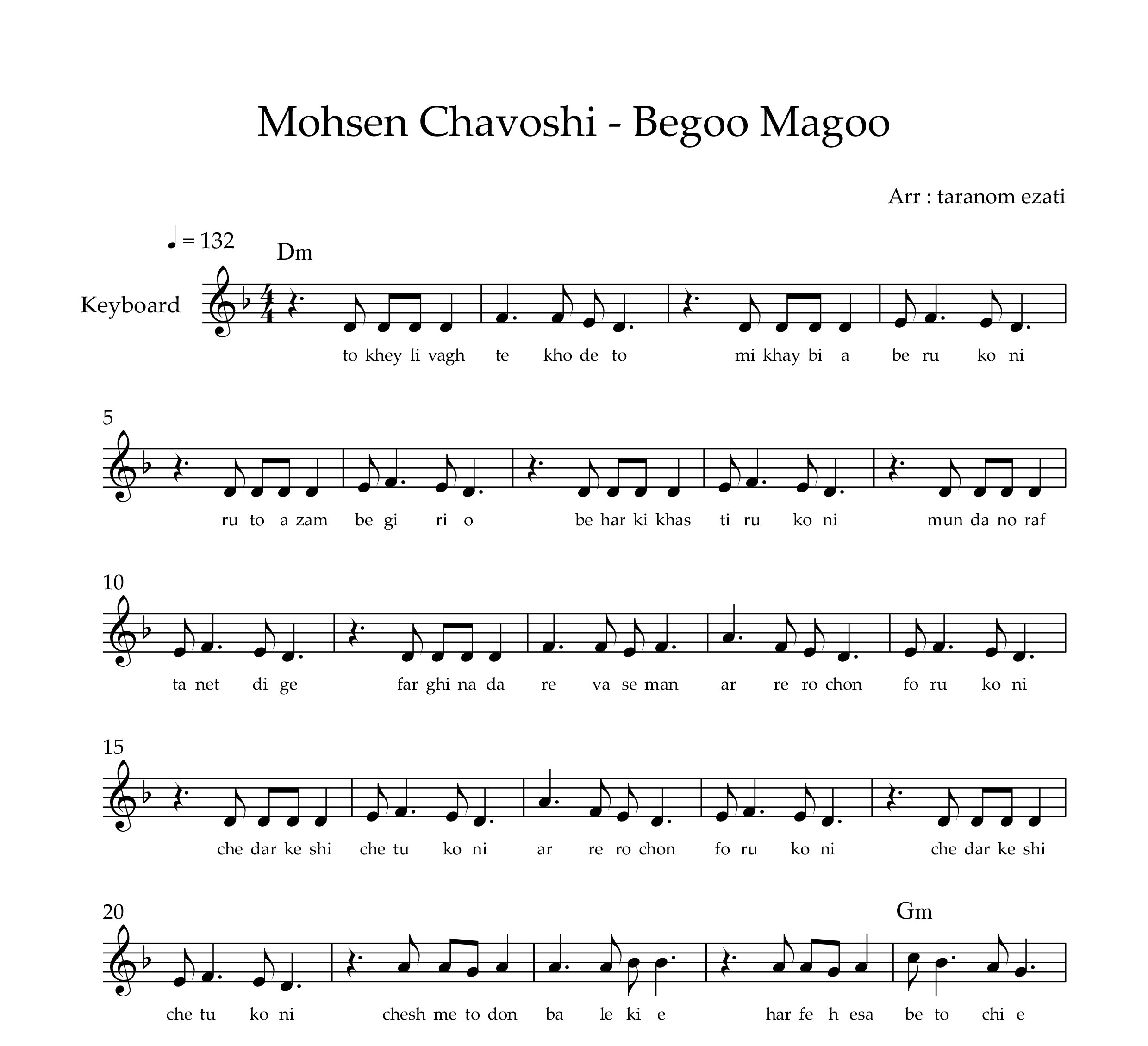 نت کیبورد بگو مگو محسن چاوشی به همراه آکورد