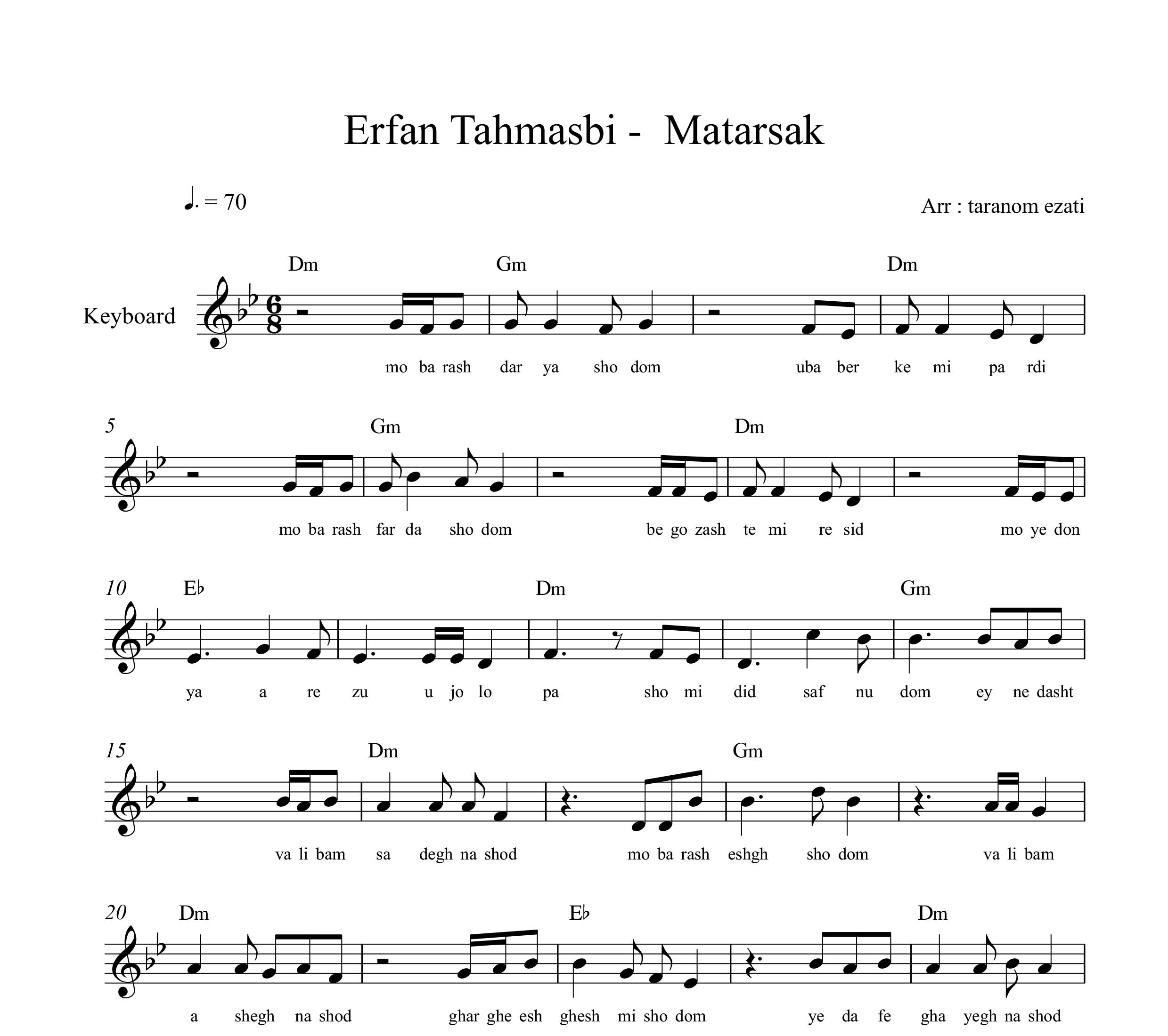 نت کیبورد مترسک عرفان طهماسبی به همراه آکورد