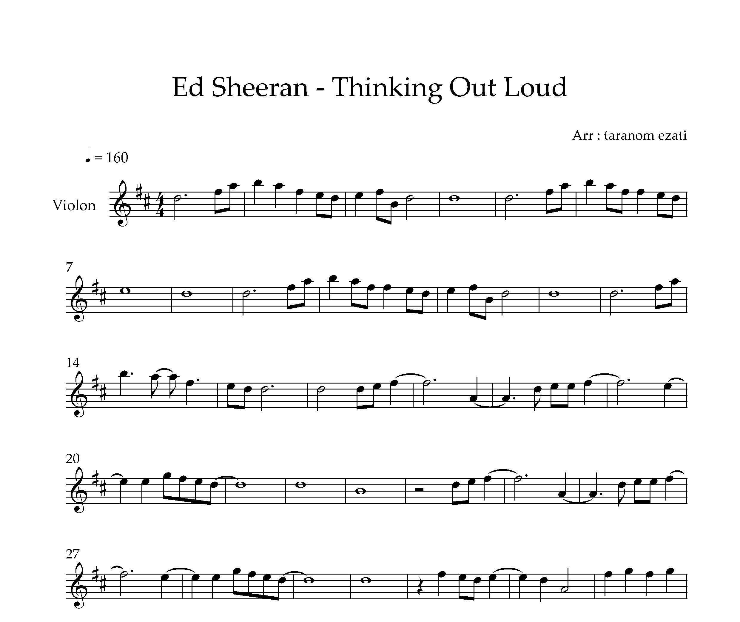 نت ویولن Thinking Out Loud از Ed Sheeran