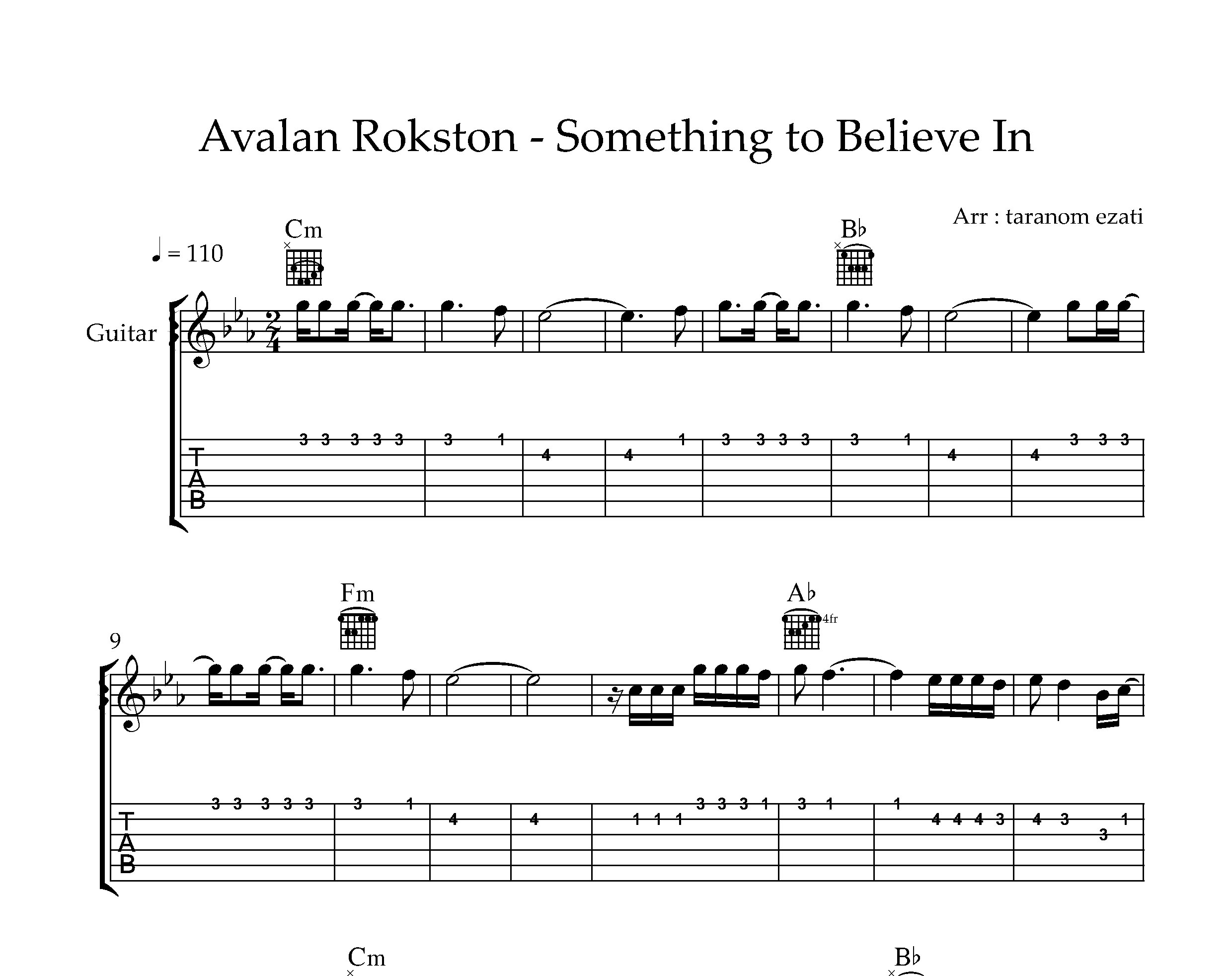 نت گیتار Something to Believe In از Avalan Rokston به همراه تبلچر و آکورد
