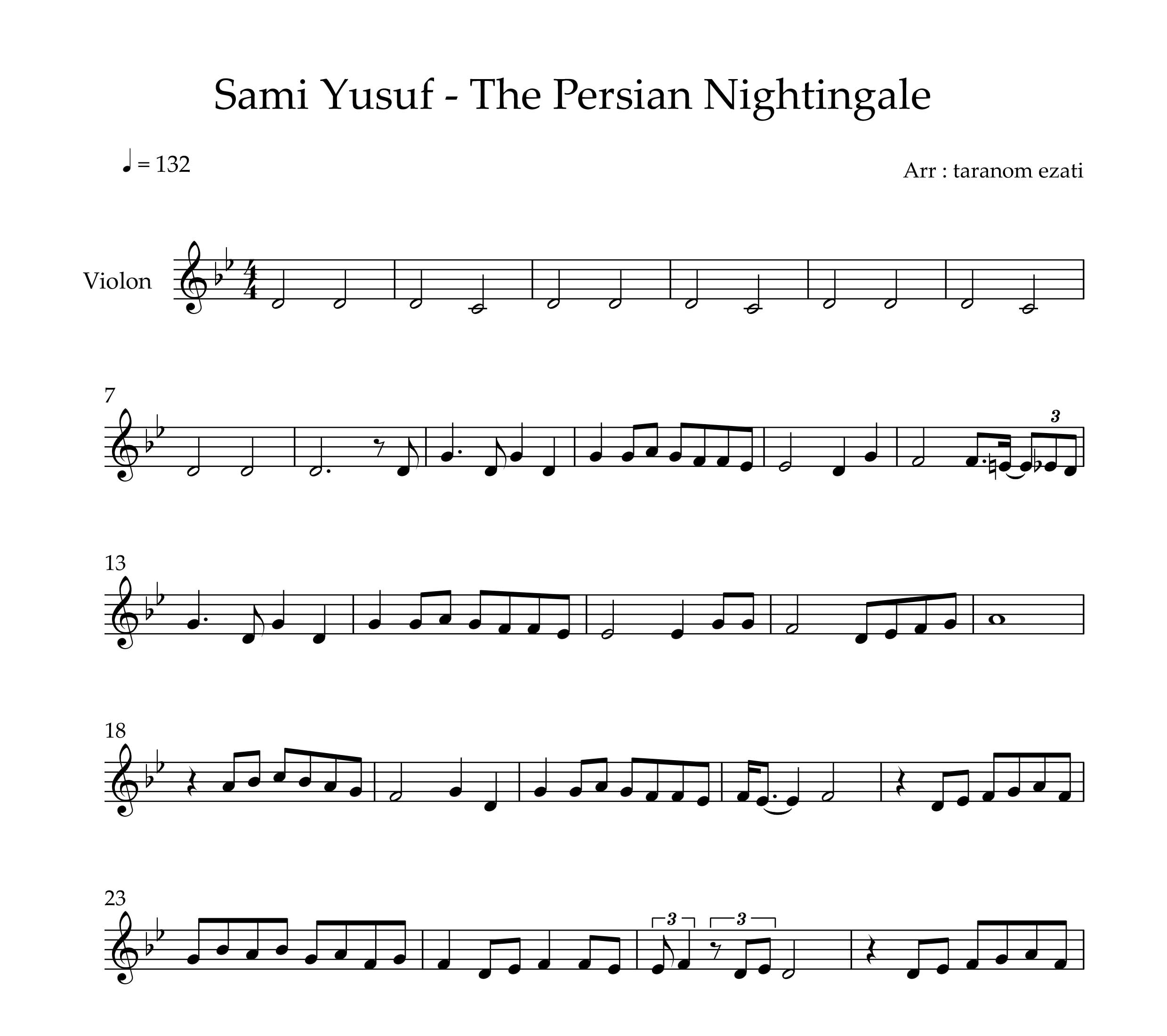 نت ویولن the persian nightingale از سامی یوسف