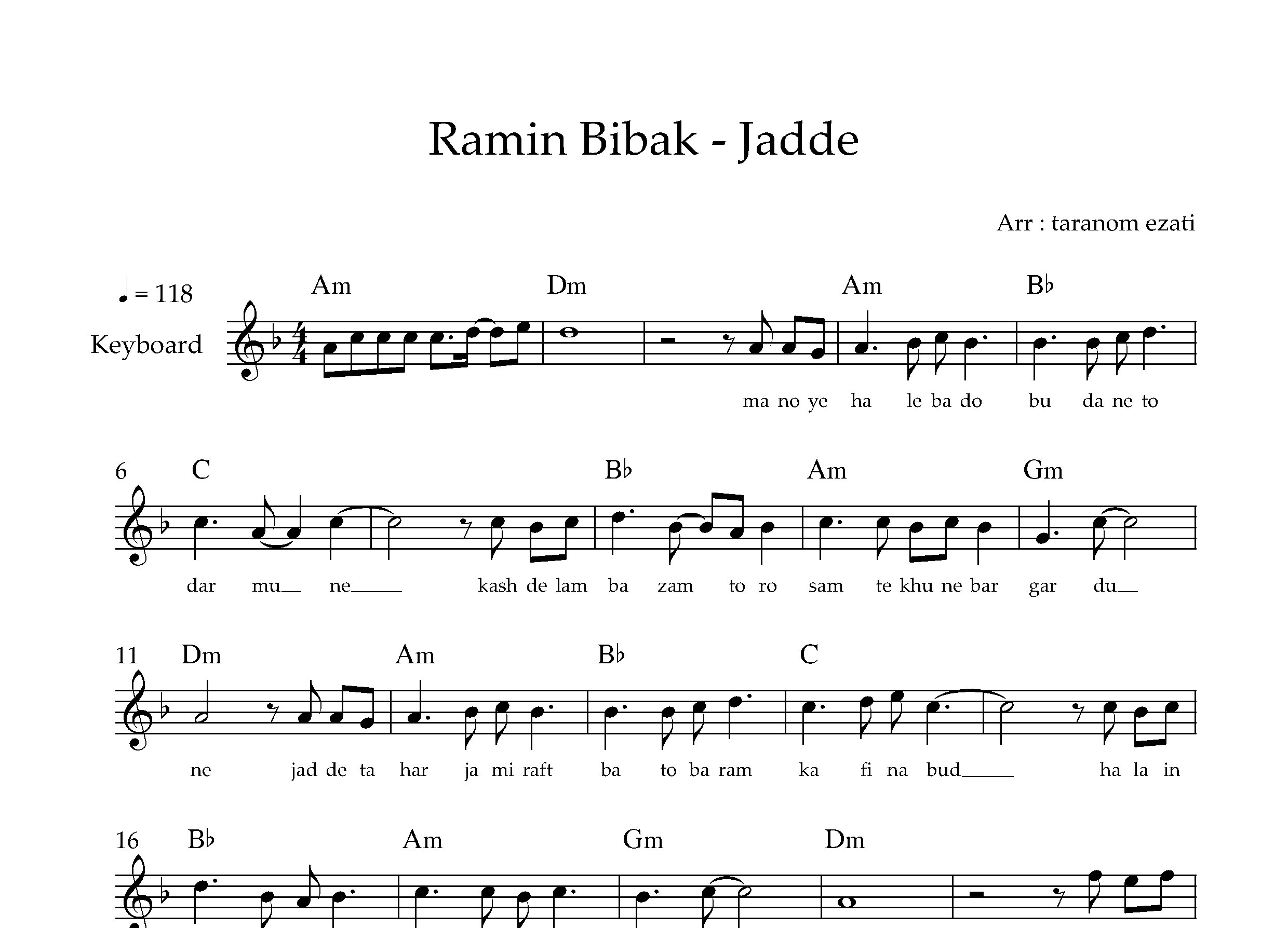 نت کیبورد جاده رامین بی باک به همراه آکورد