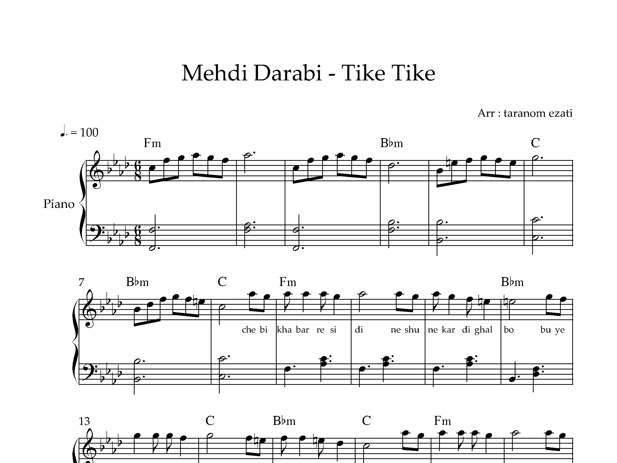 نت پیانو تیکه تیکه مهدی دارابی