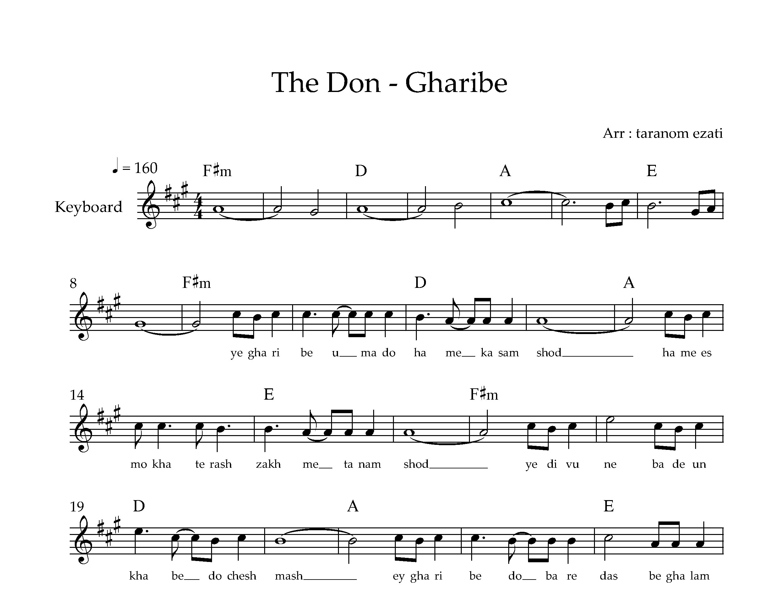 نت کیبورد غریبه د دان به همراه آکورد