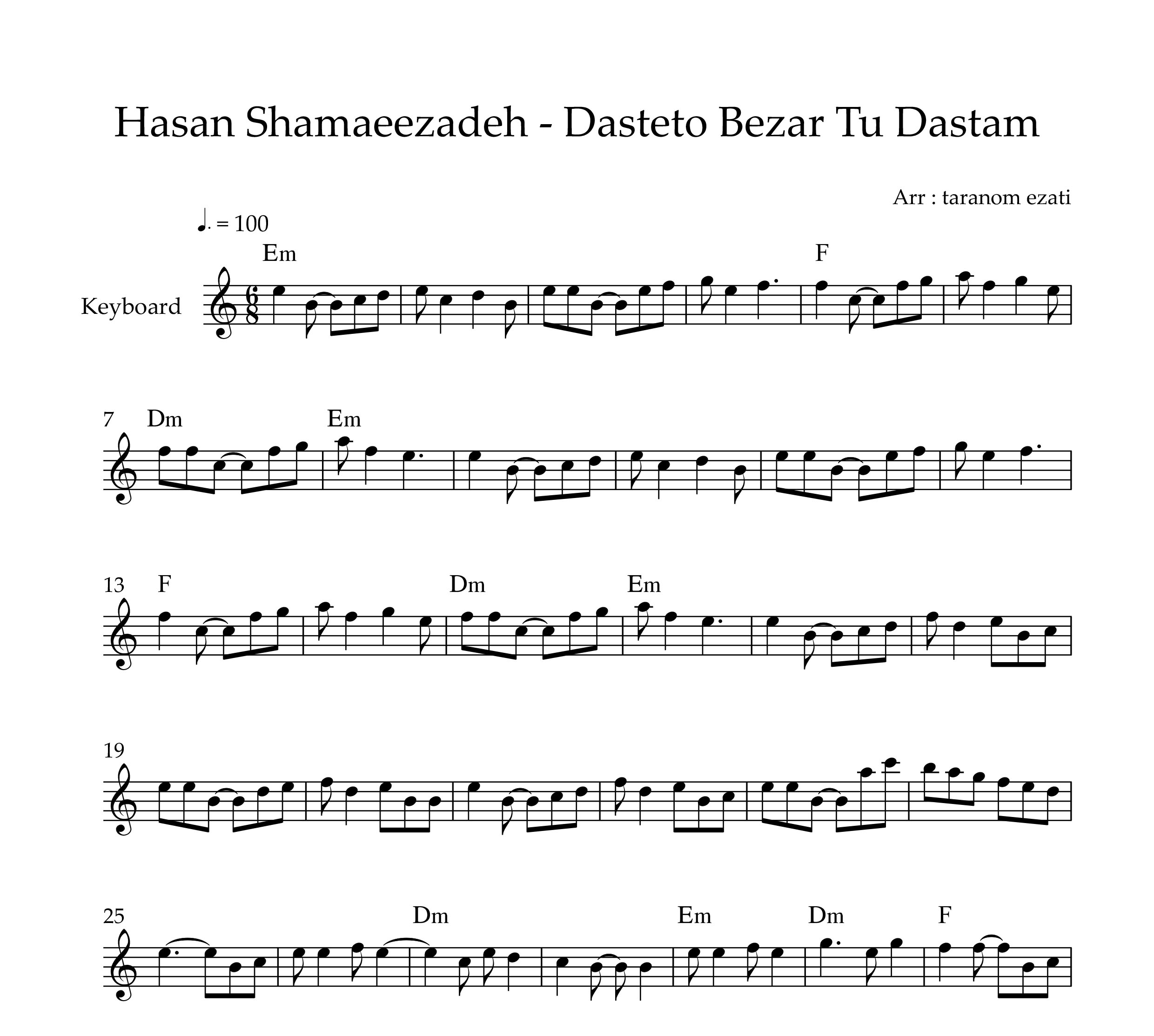 نت کیبورد دستتو بذار تو دستم حسن شماعی زاده به همراه آکورد