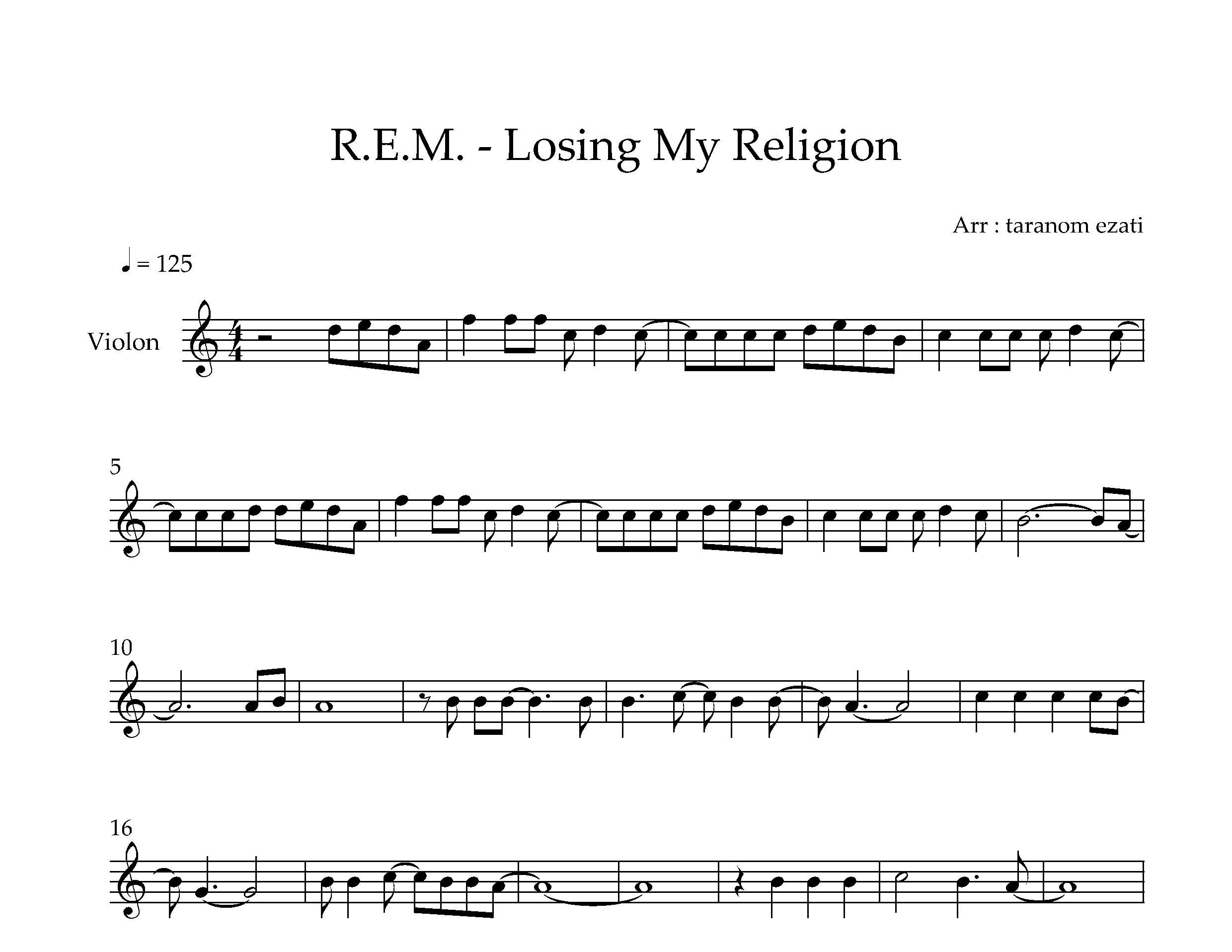 نت ویولن Losing My Religion از REM