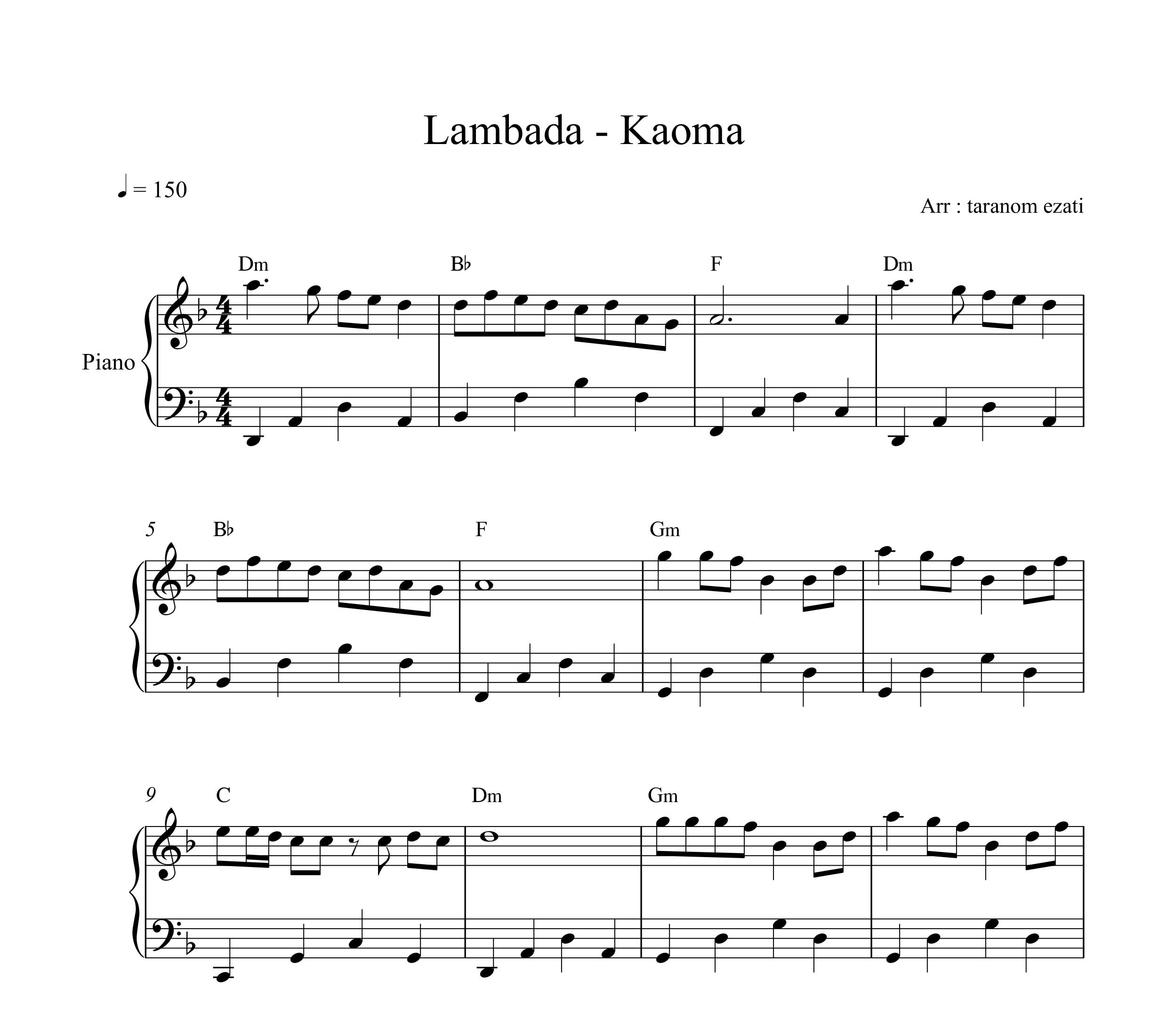 نت پیانو lambada از kaoma کائوما