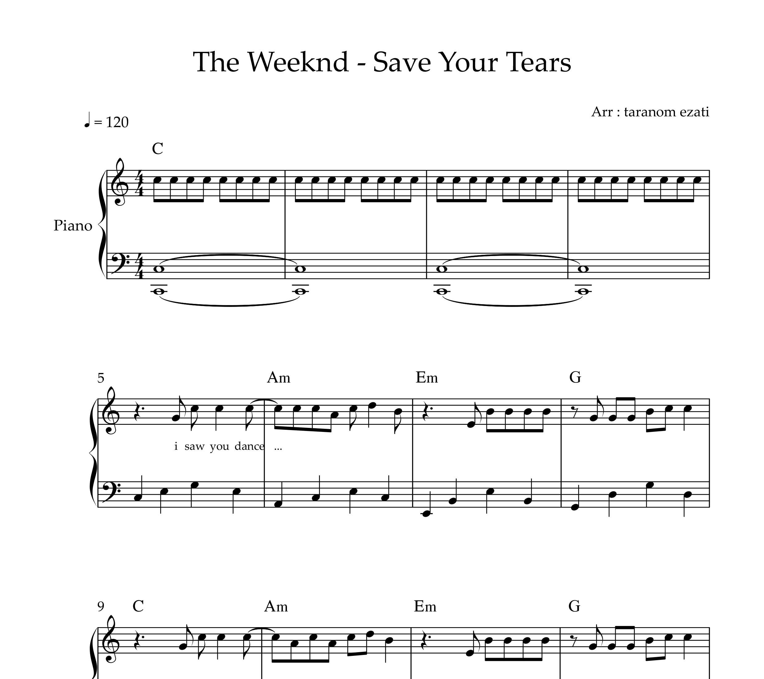 نت پیانو save your tears د ویکند