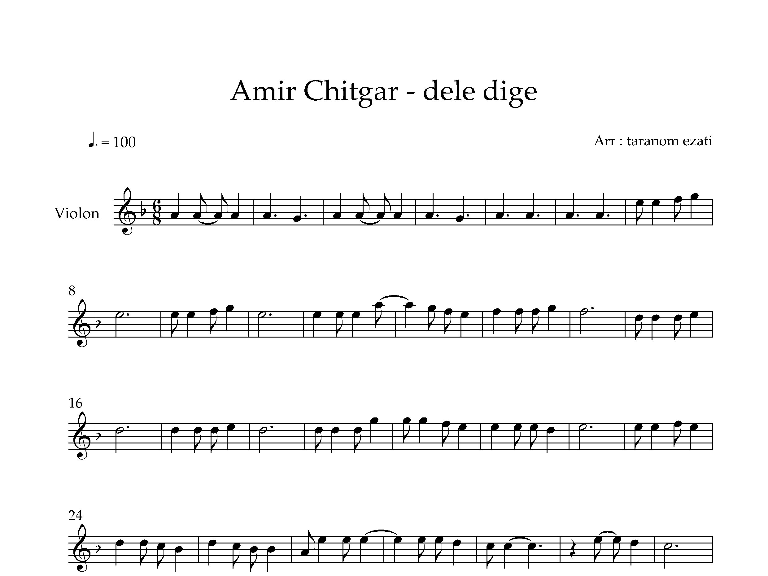 نت ویولن دله دیگه امیر چیتگر