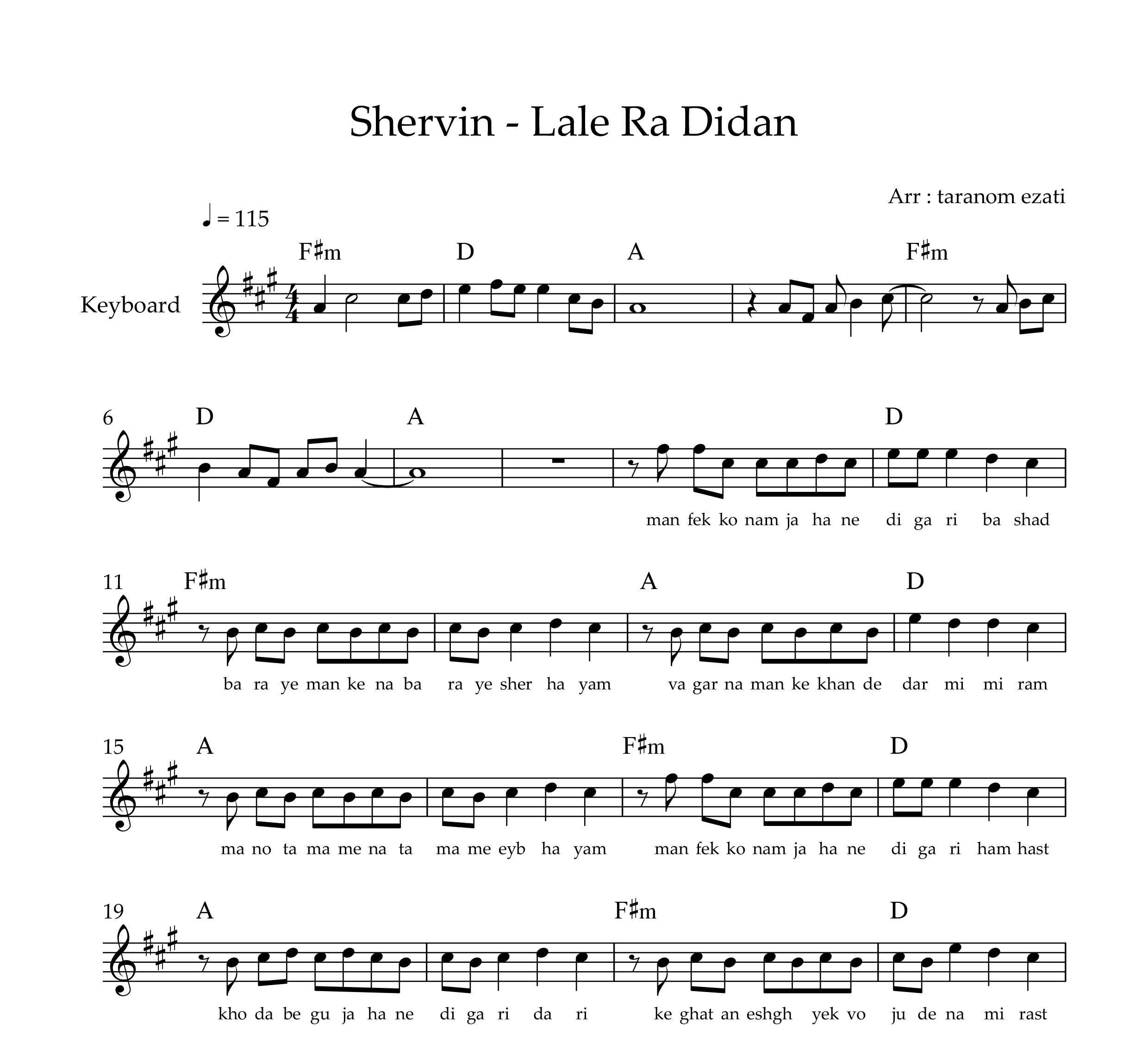 نت کیبورد لاله را دیدن شروین حاجی پور به همراه آکورد