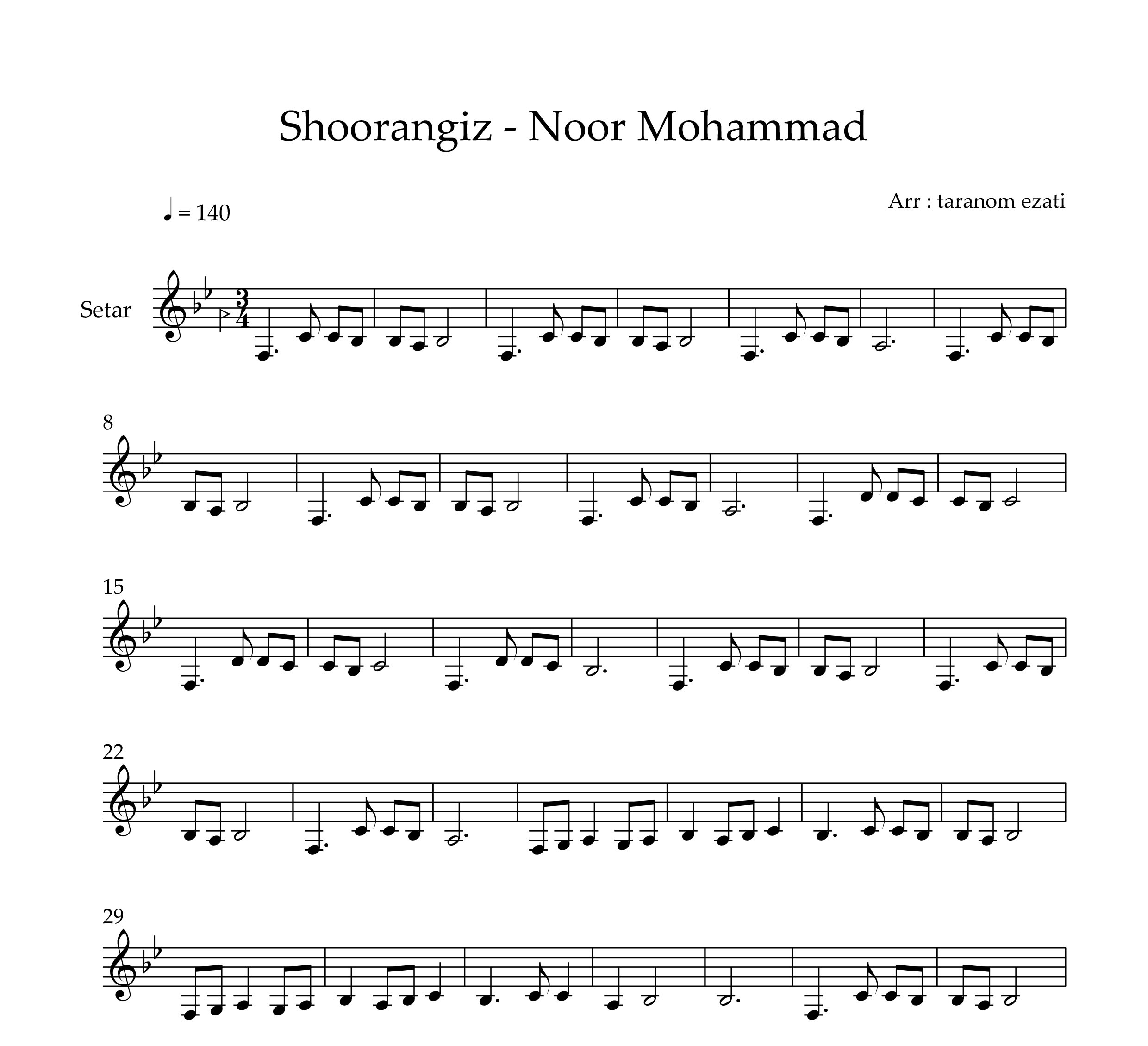 نت سه تار نور محمد شورانگیز