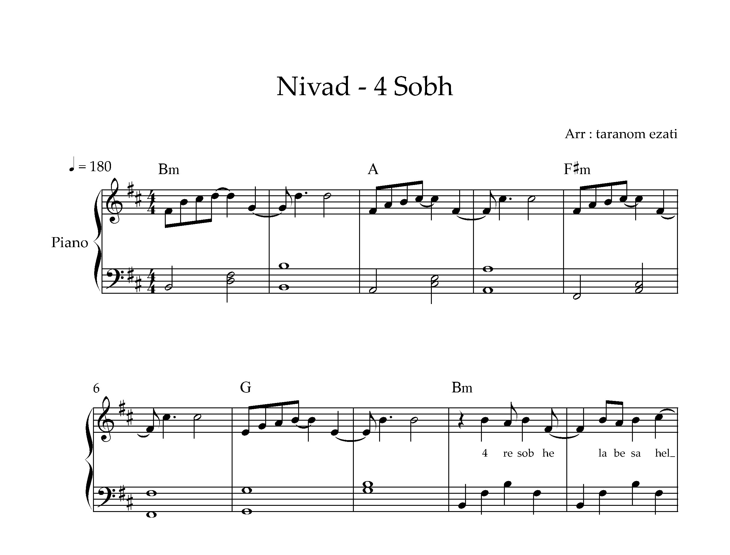 نت پیانو چهار صبح نیواد