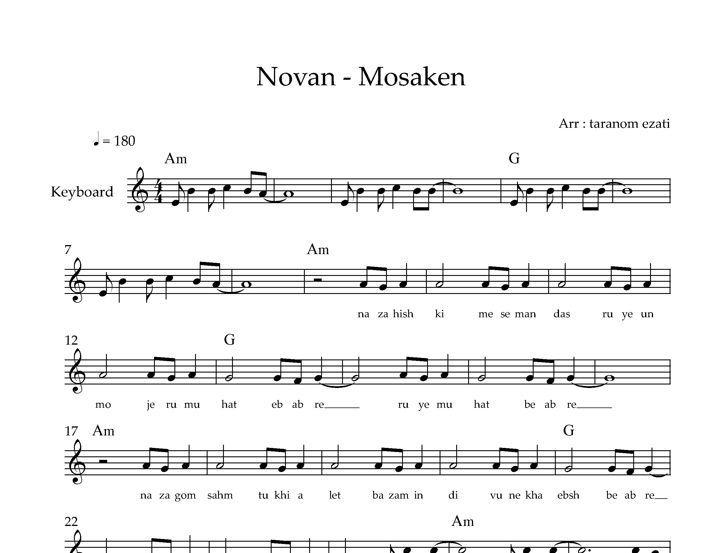 نت کیبورد مسکن نوان به همراه آکورد