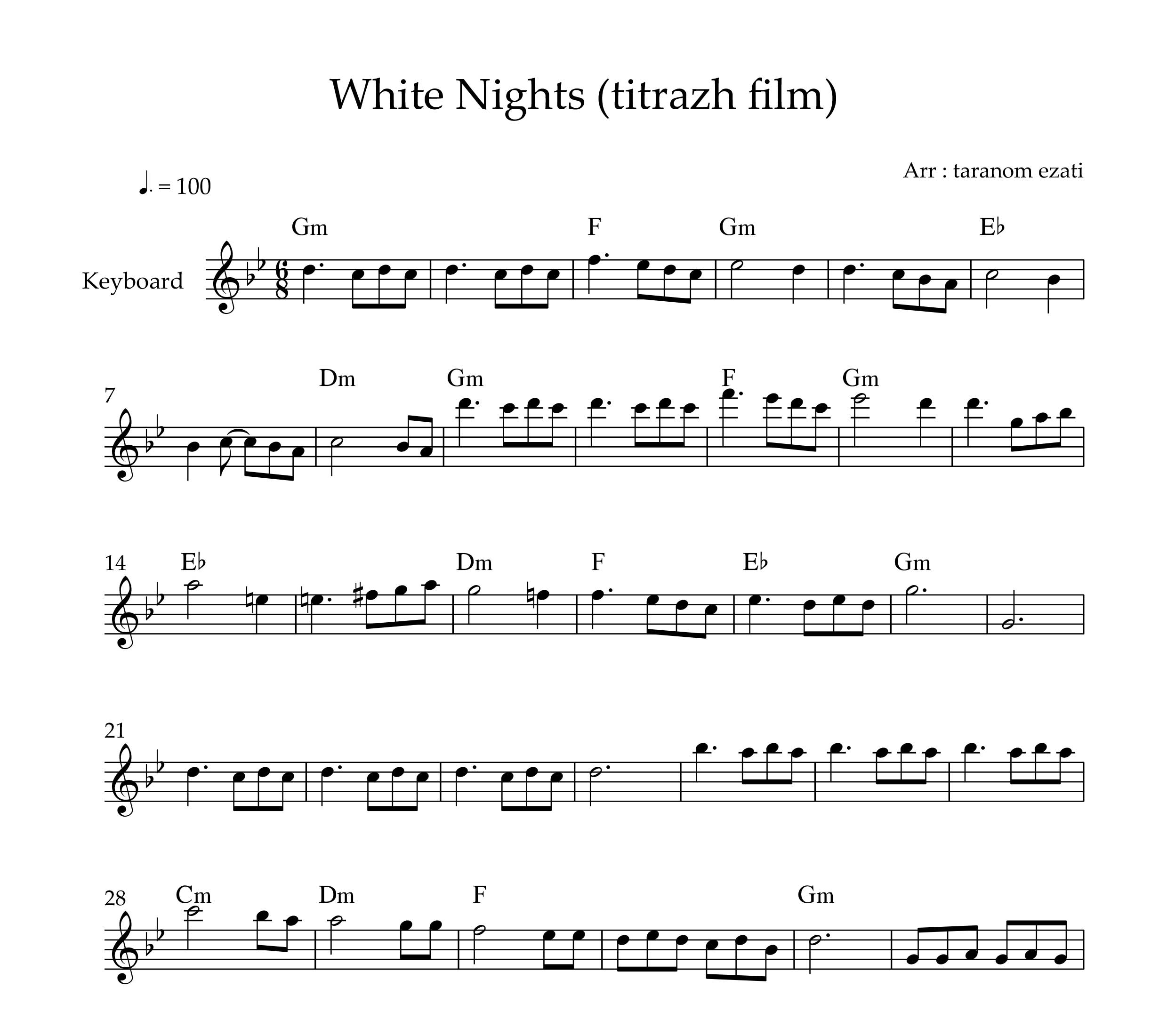 نت کیبورد white nights موسیقی فیلم شبهای روشن به همراه آکورد