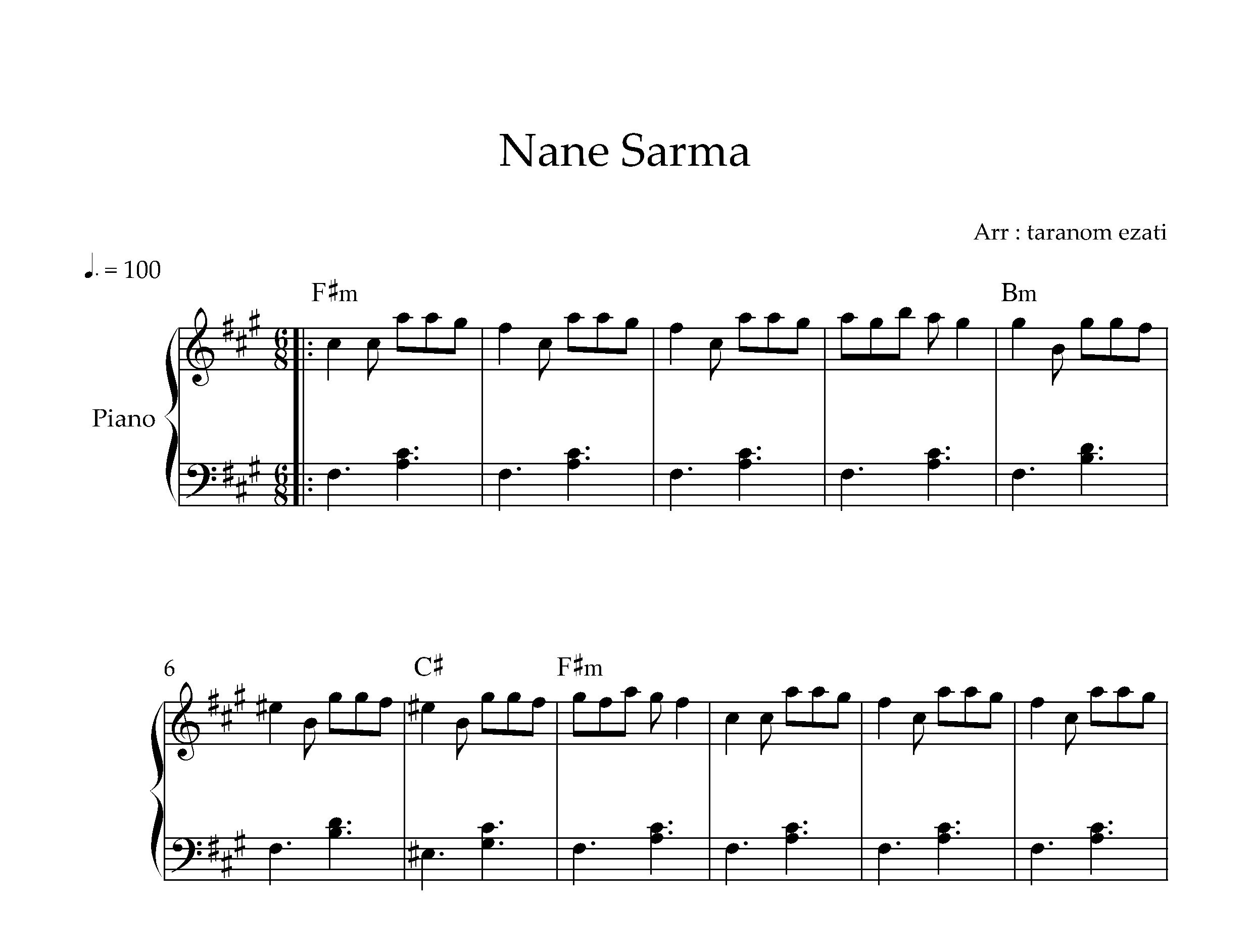 نت پیانو ننه سرما