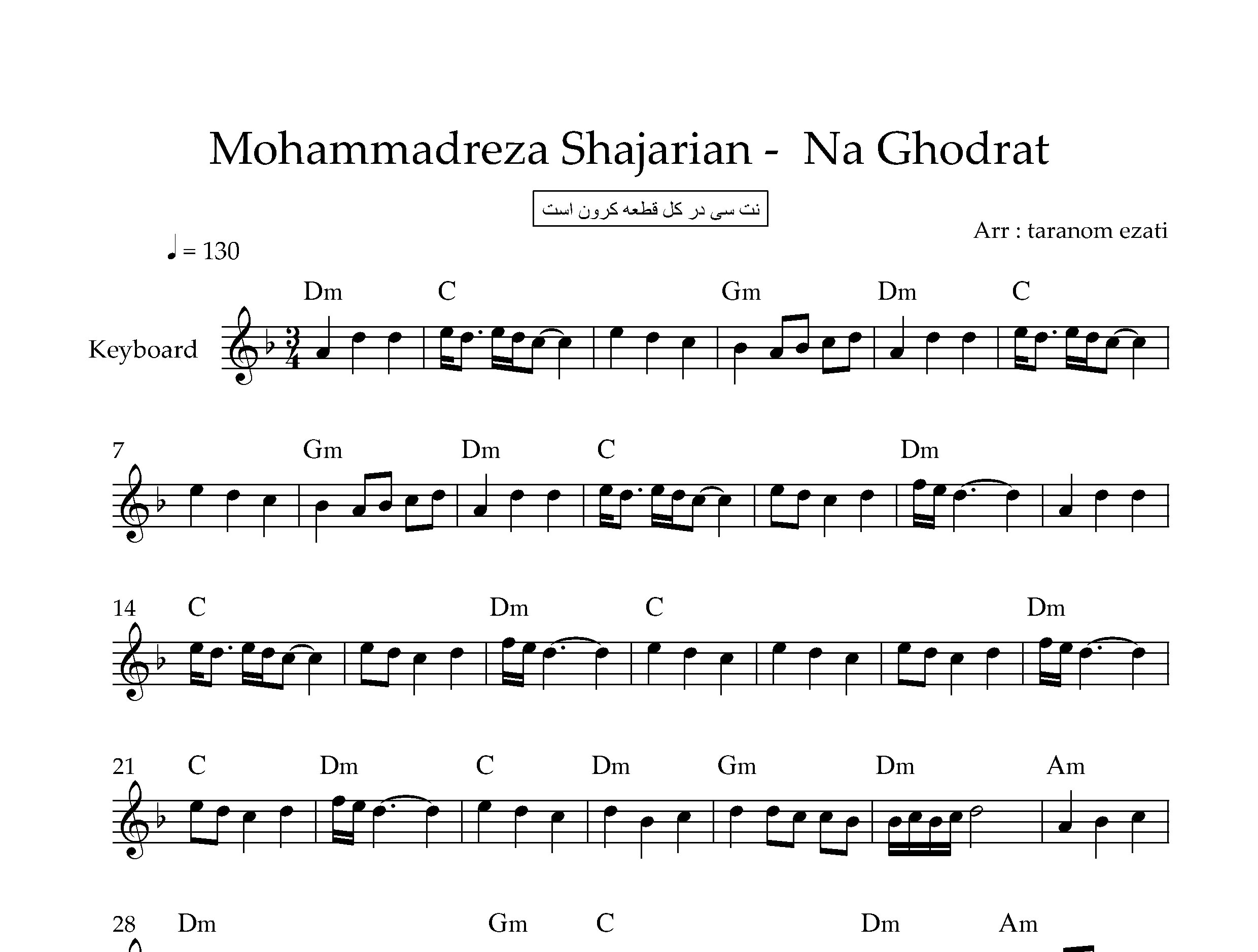 نت کیبورد نه قدرت محمدرضا شجریان به همراه آکورد