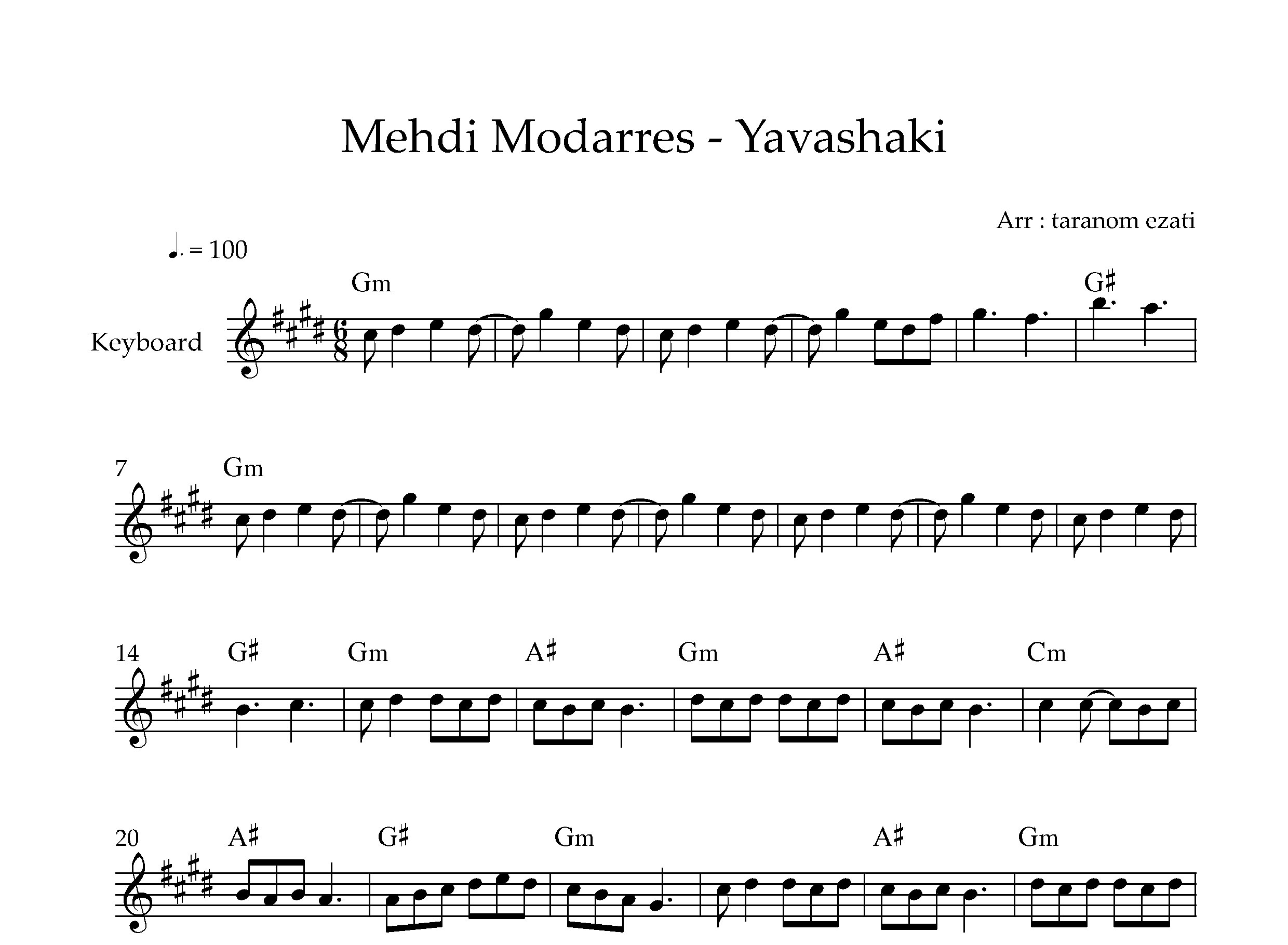 نت کیبورد یواشکی مهدی مدرس به همراه آکورد