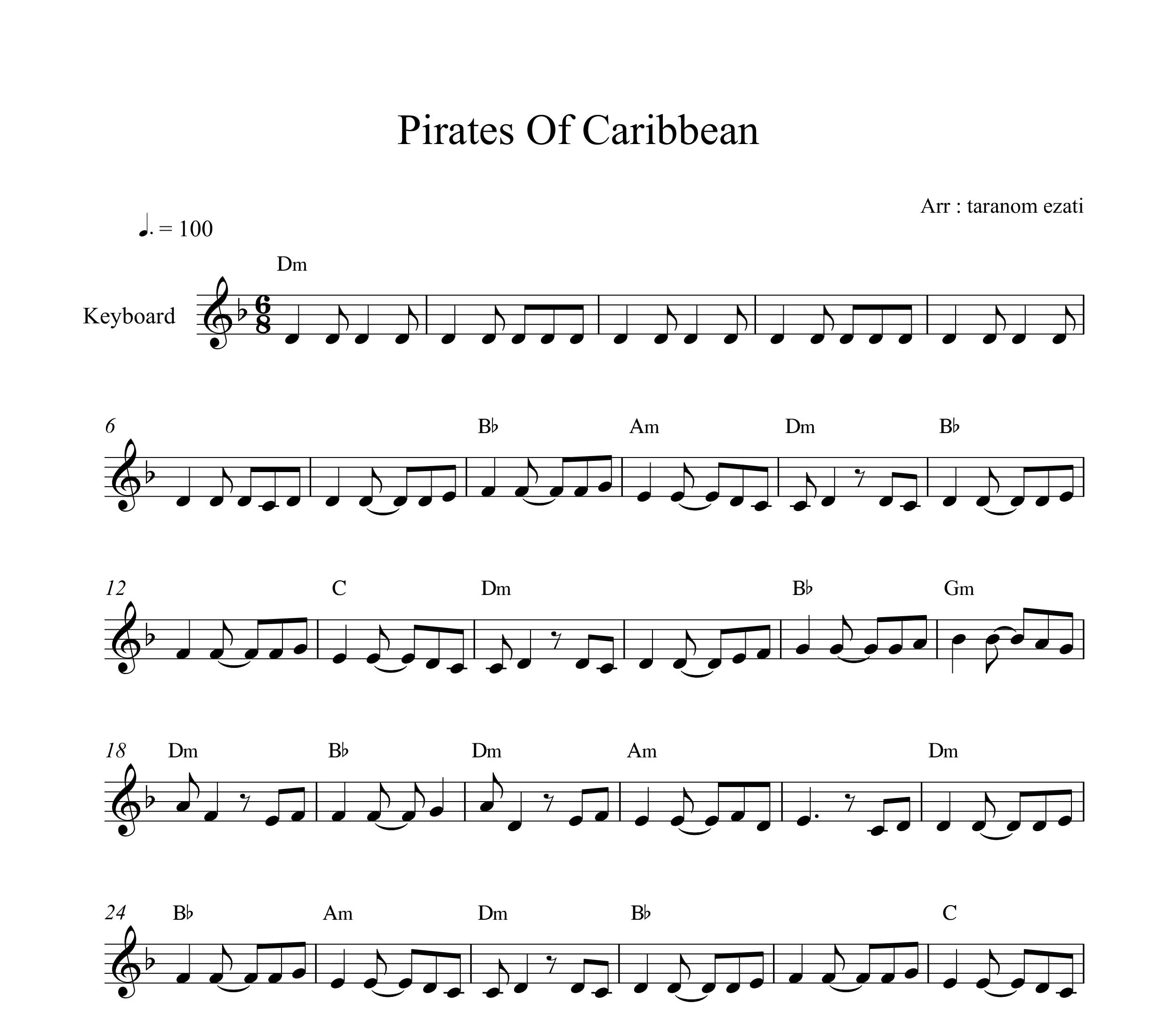 نت کیبورد دزدان دریایی کارائیب pirates of the caribbean به همراه آکورد