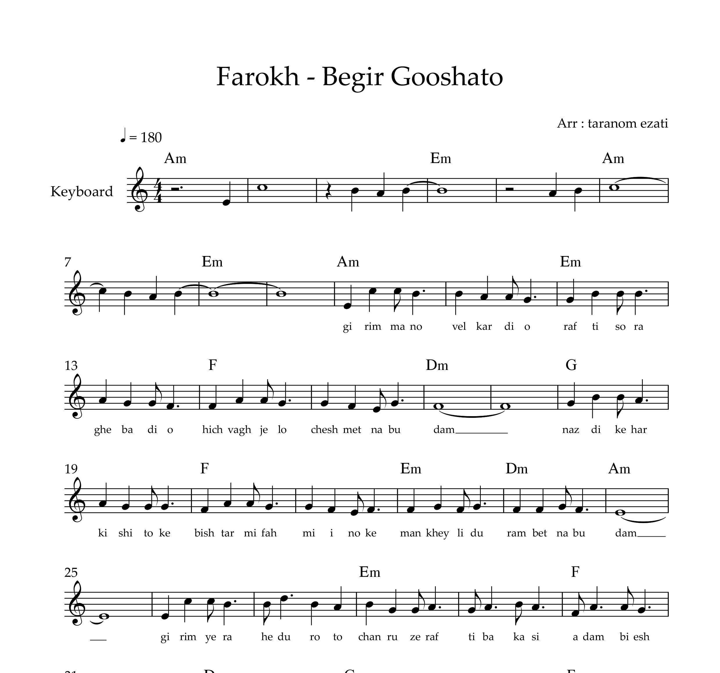 نت کیبورد بگیر گوشاتو فرخ به همراه آکورد