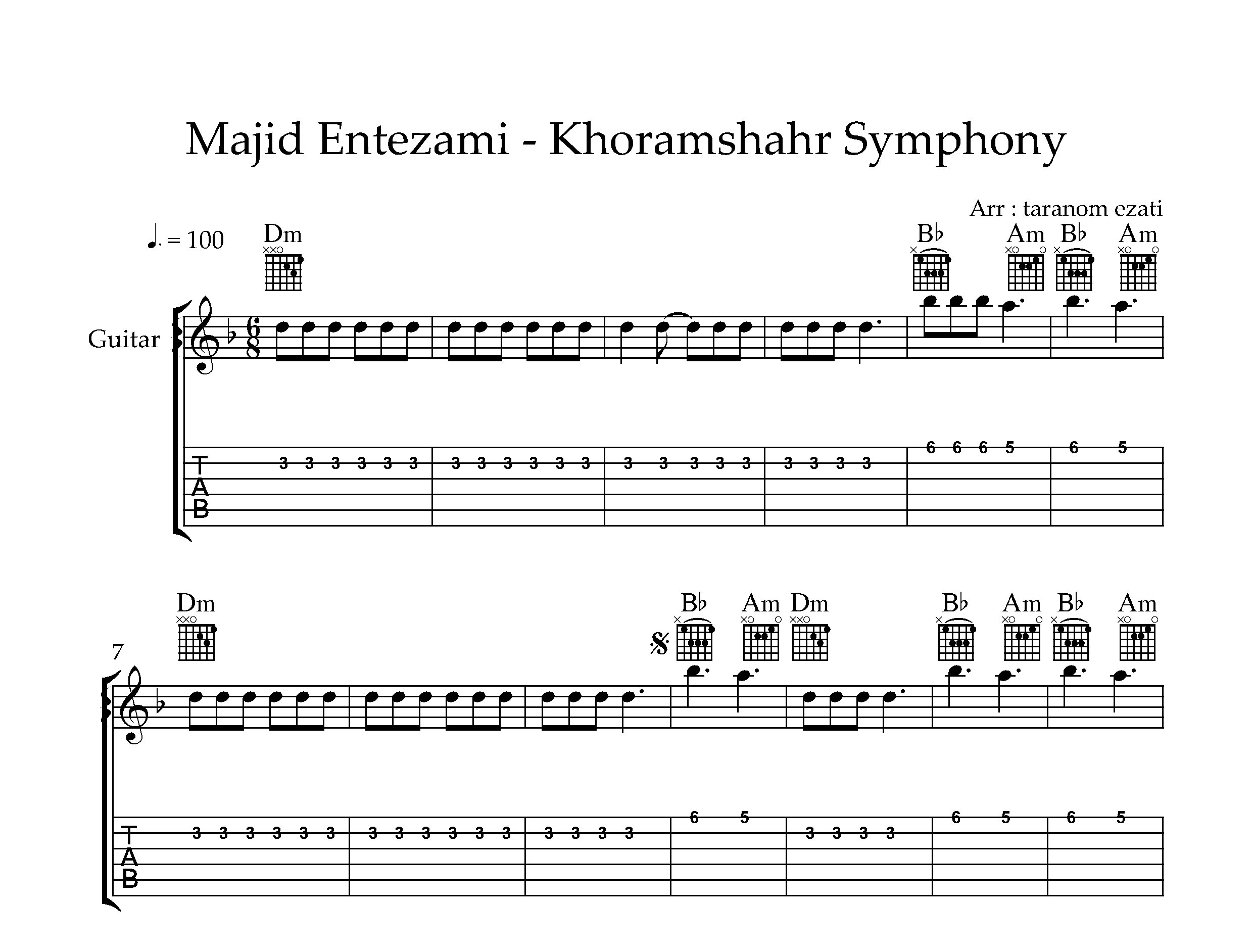 نت گیتار خرمشهر مجید انتظامی به همراه تبلچر و آکورد