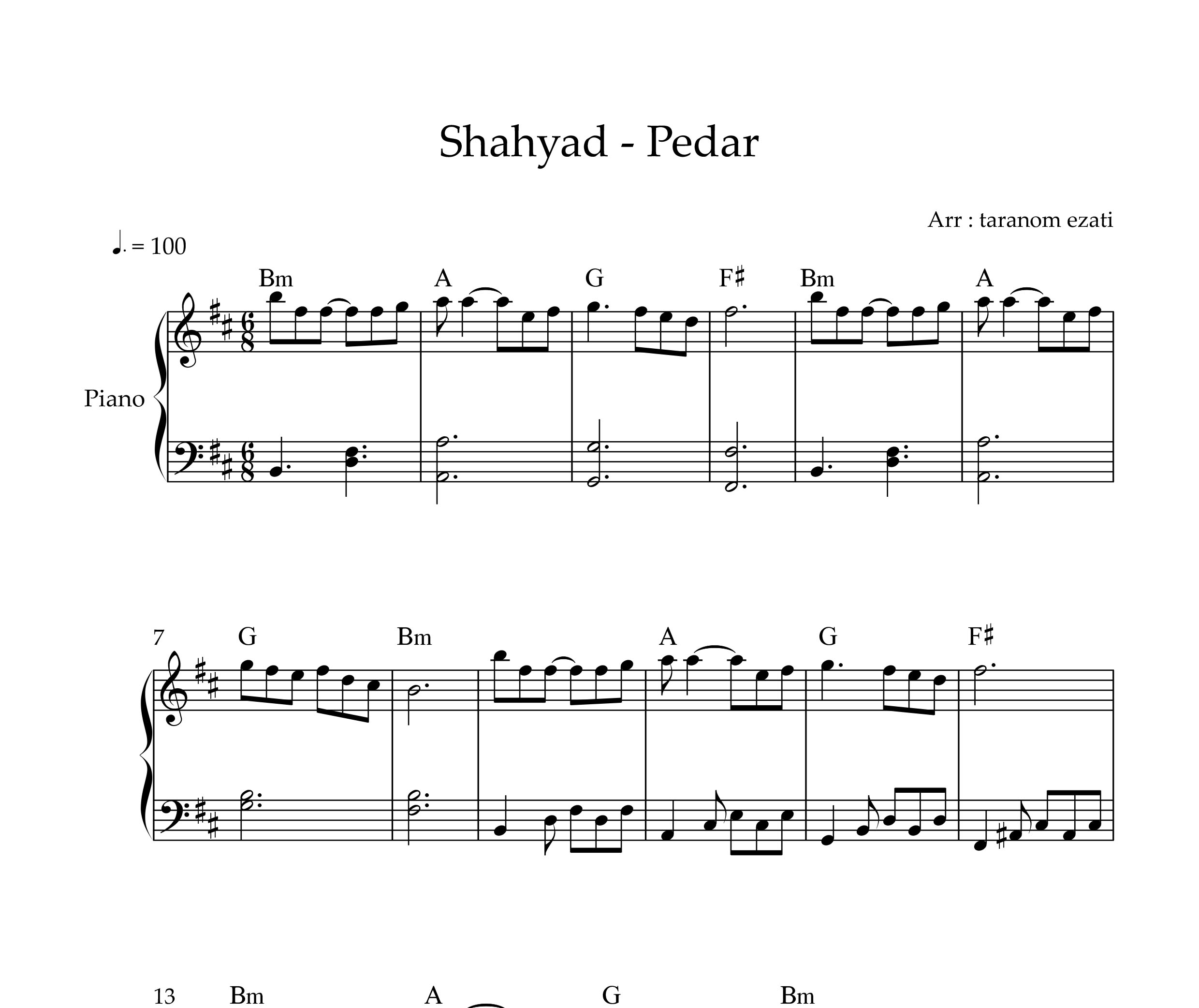 نت پیانو پدر شهیاد