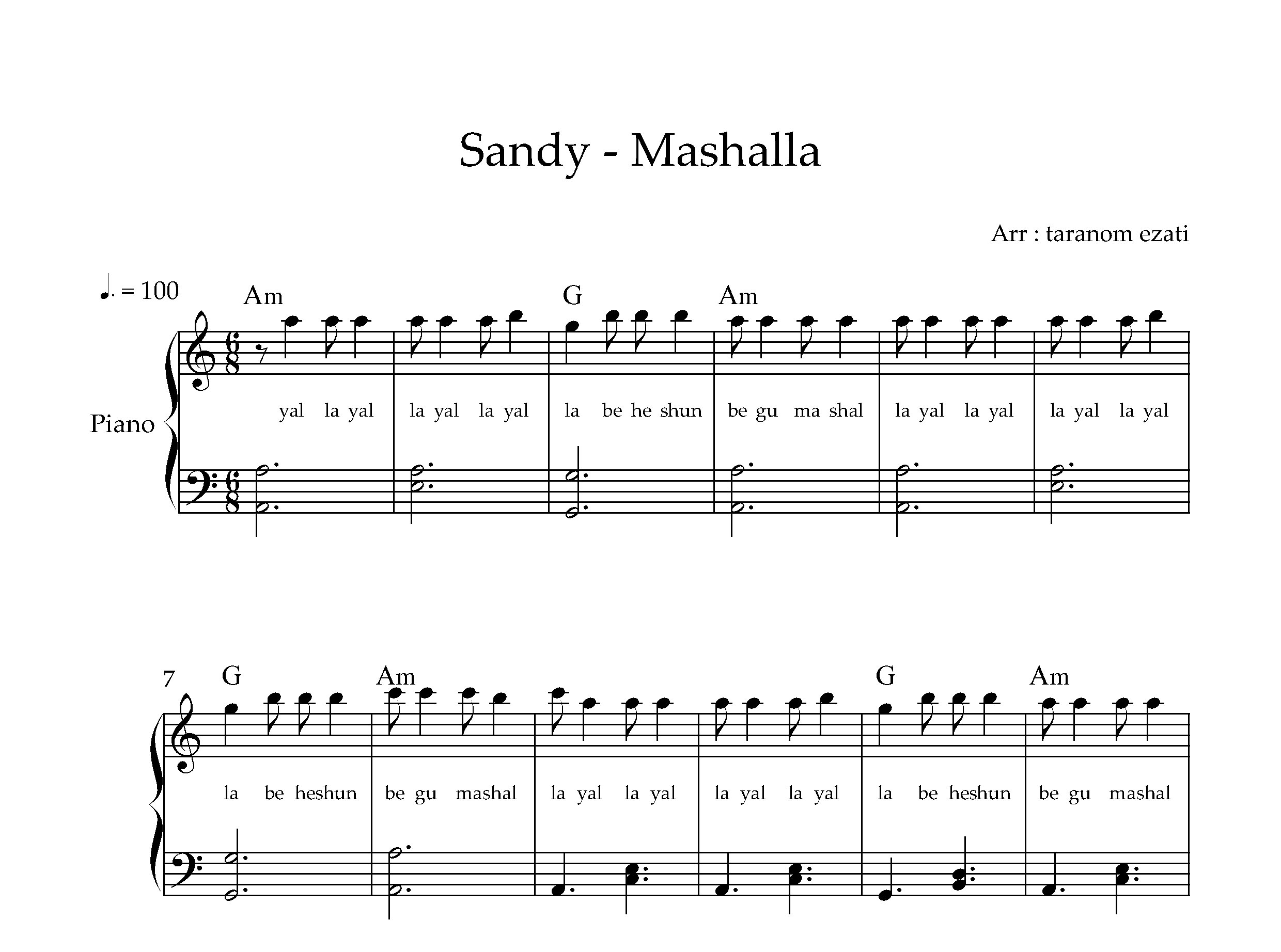 نت پیانو ماشالله سندی