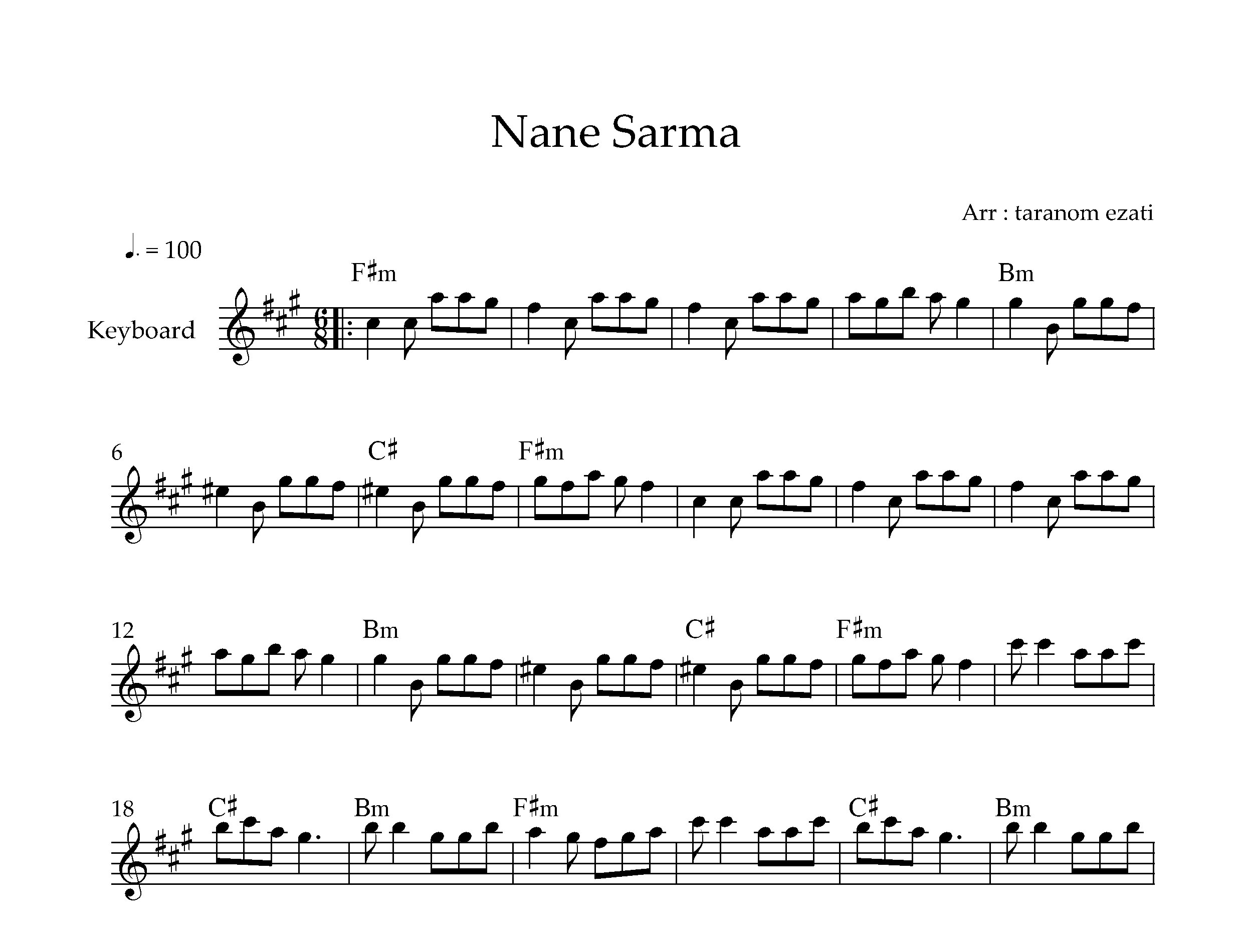 نت کیبورد ننه سرما به همراه آکورد