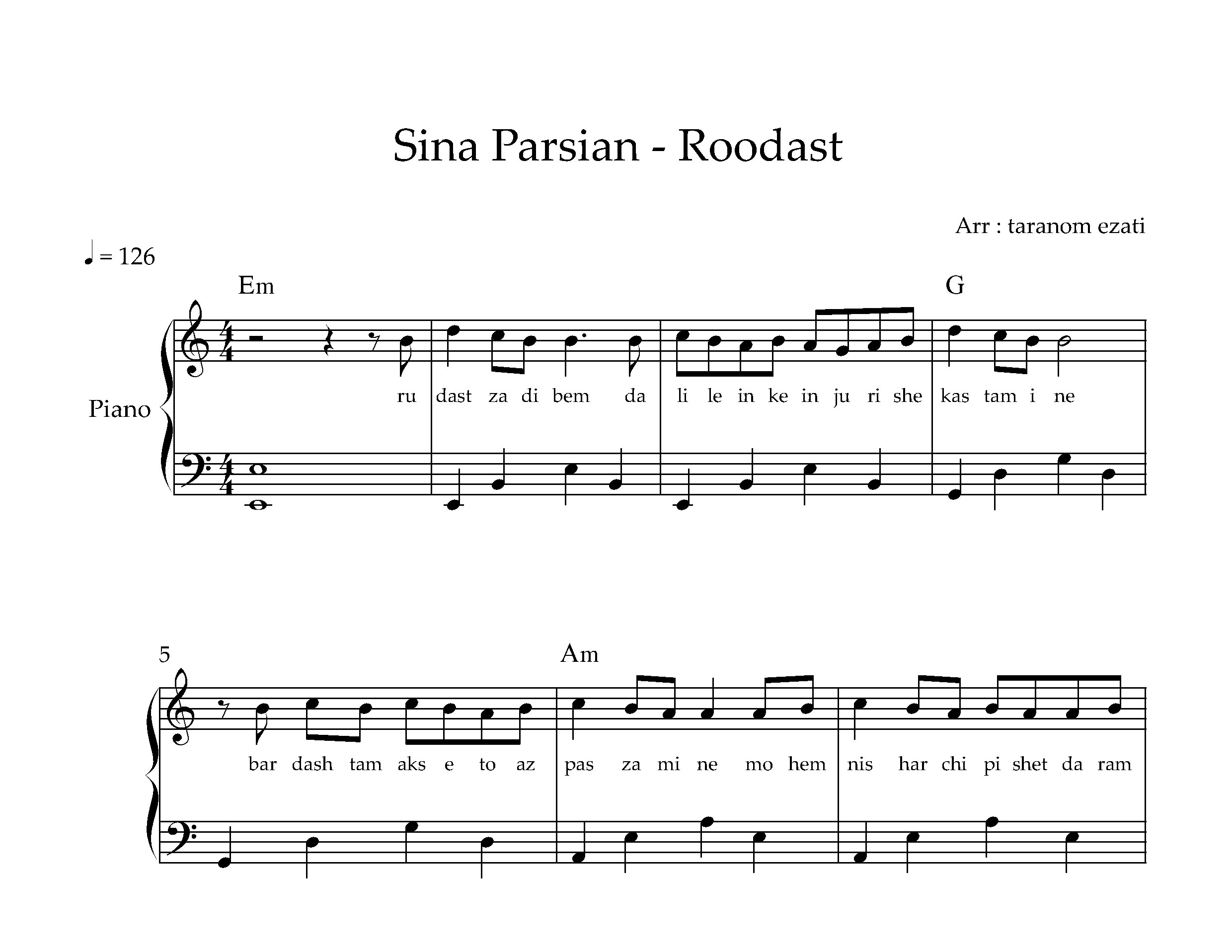 نت پیانو رو دست سینا پارسیان