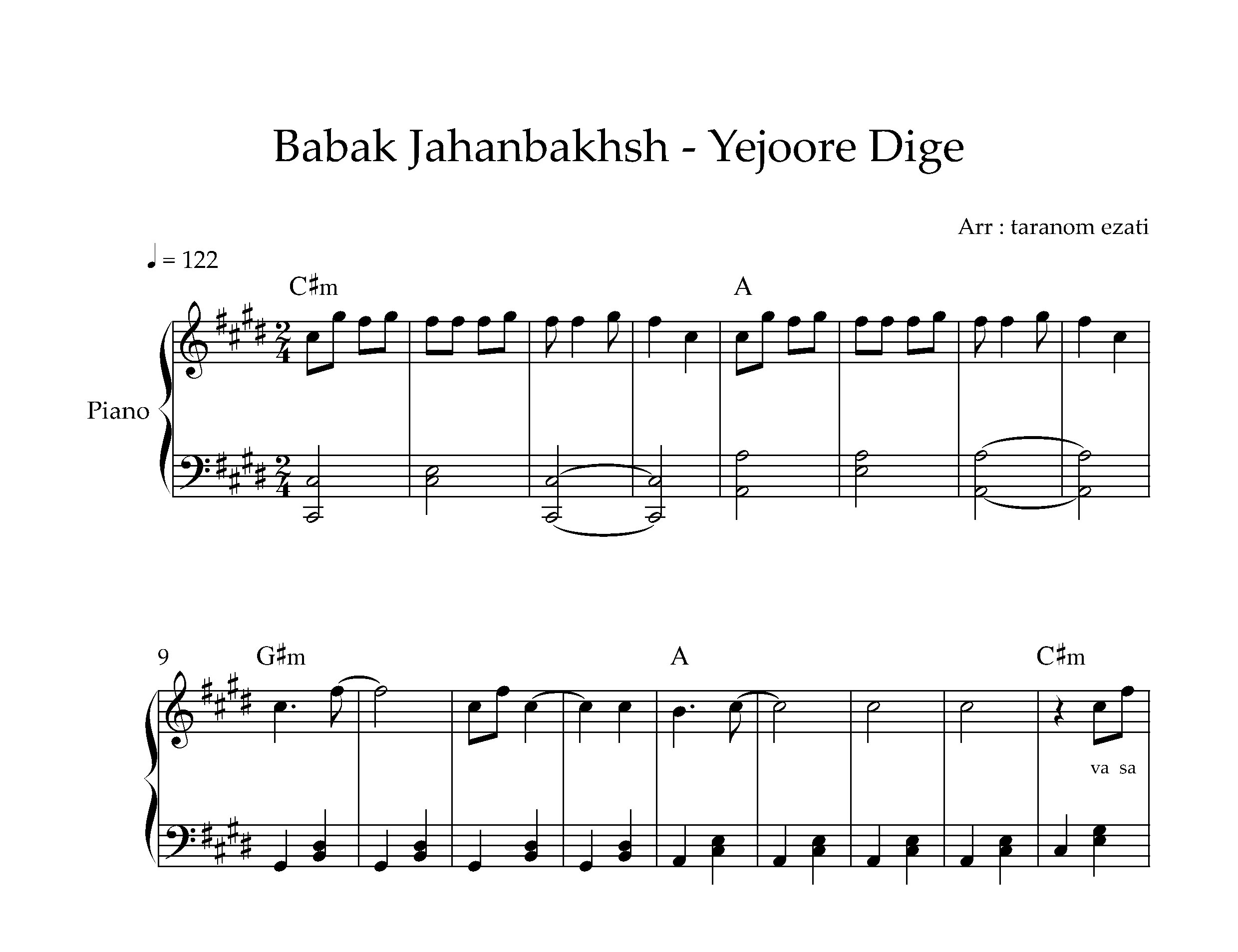 نت پیانو یه جور دیگه بابک جهانبخش