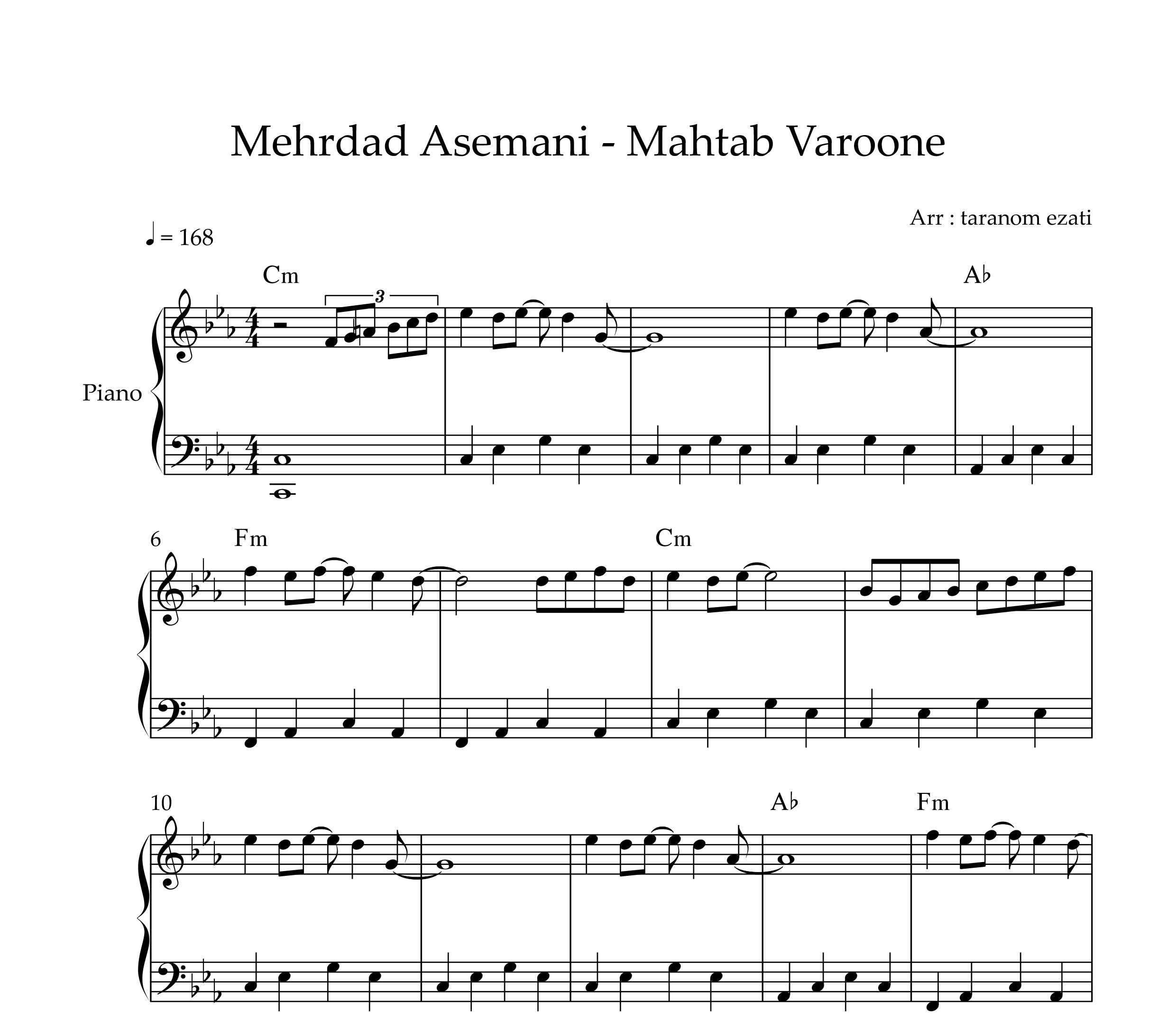 نت پیانو مهتاب وارونه مهرداد آسمانی