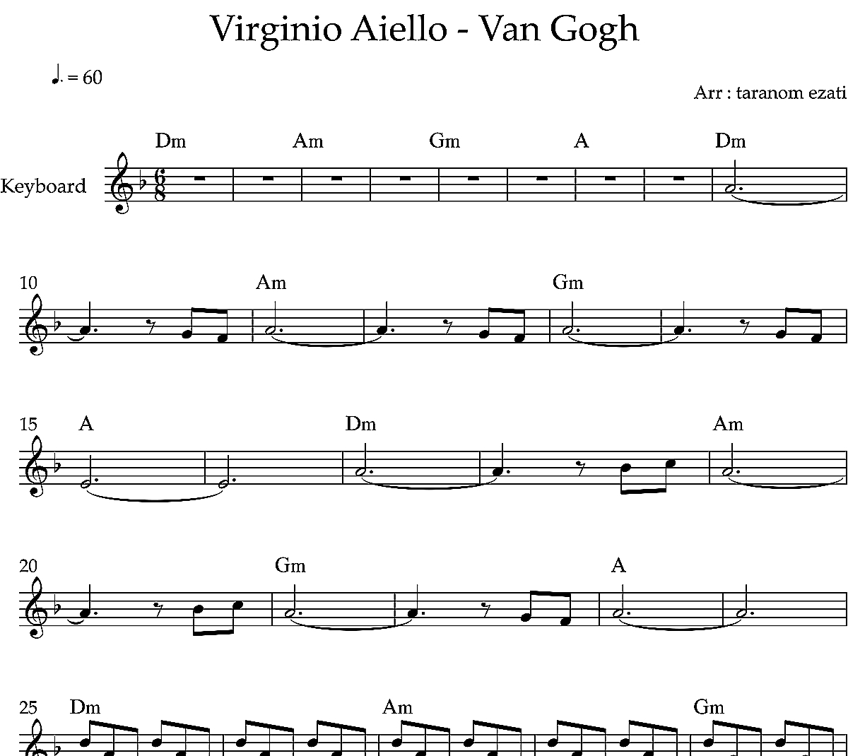 نت کیبورد Van Gogh ونگوگ Virginio Aiello به همراه آکورد