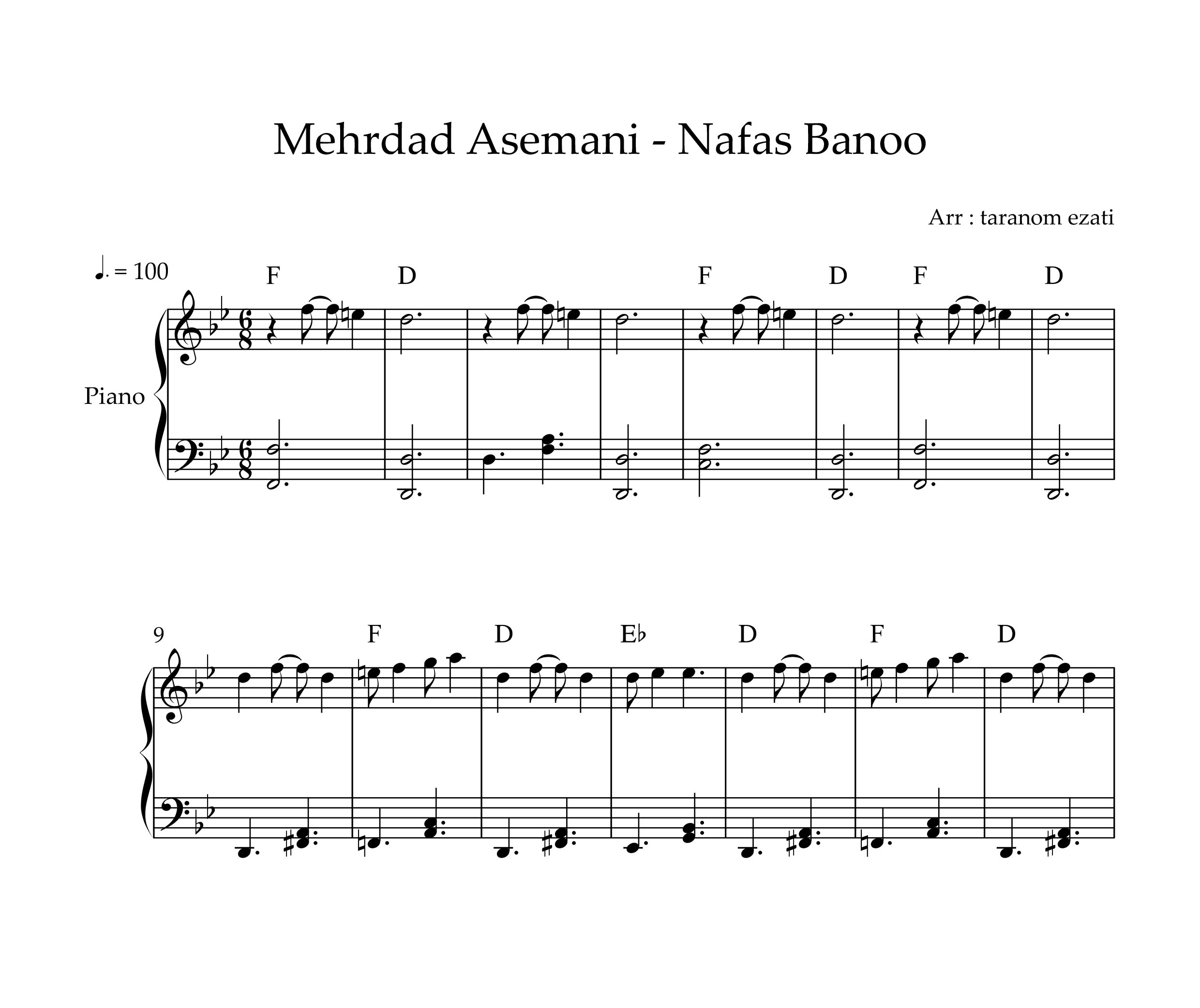 نت پیانو نفس بانو مهرداد آسمانی